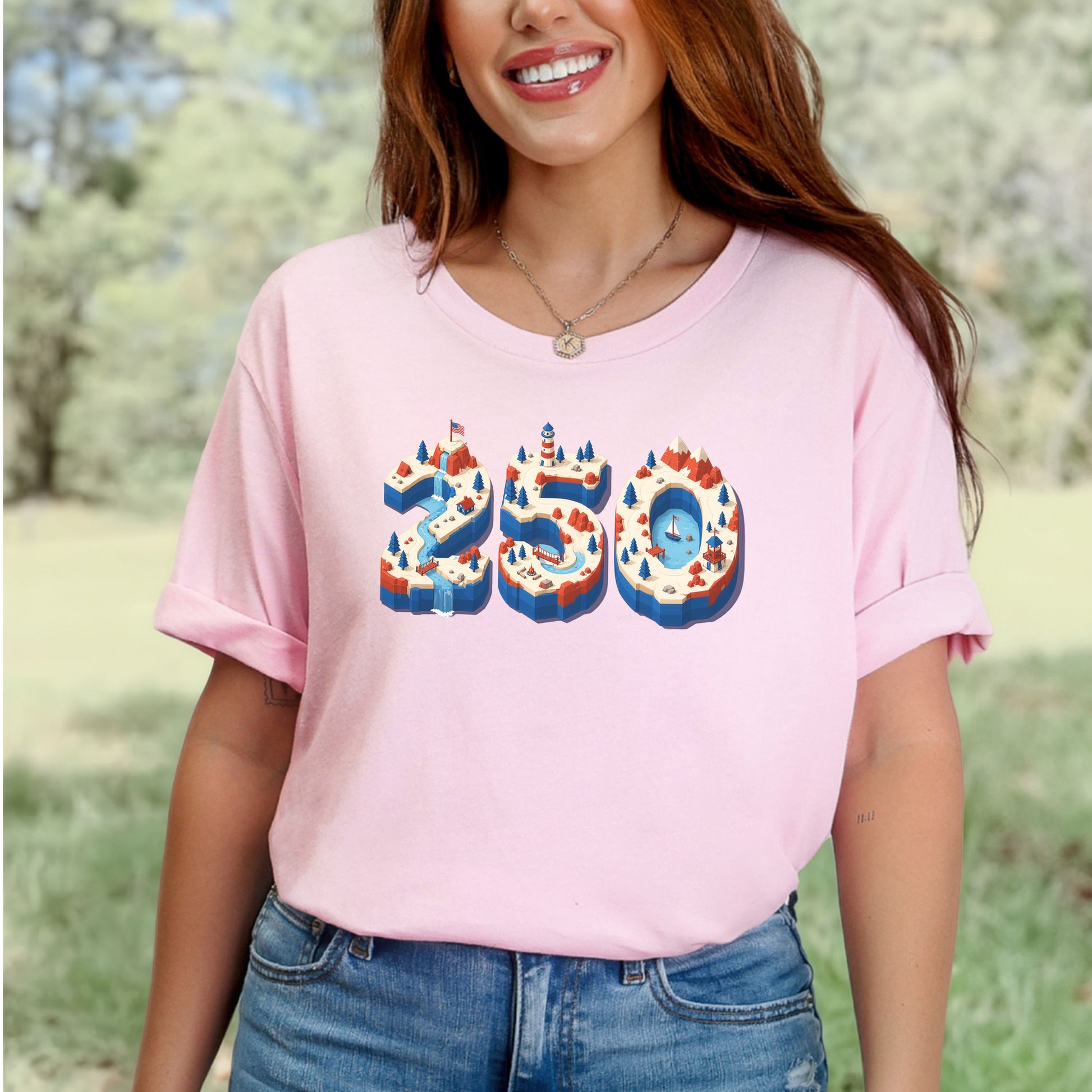 USA 250th Anniversary Isometric 4th July Lighthouse Adventure T-Shirt