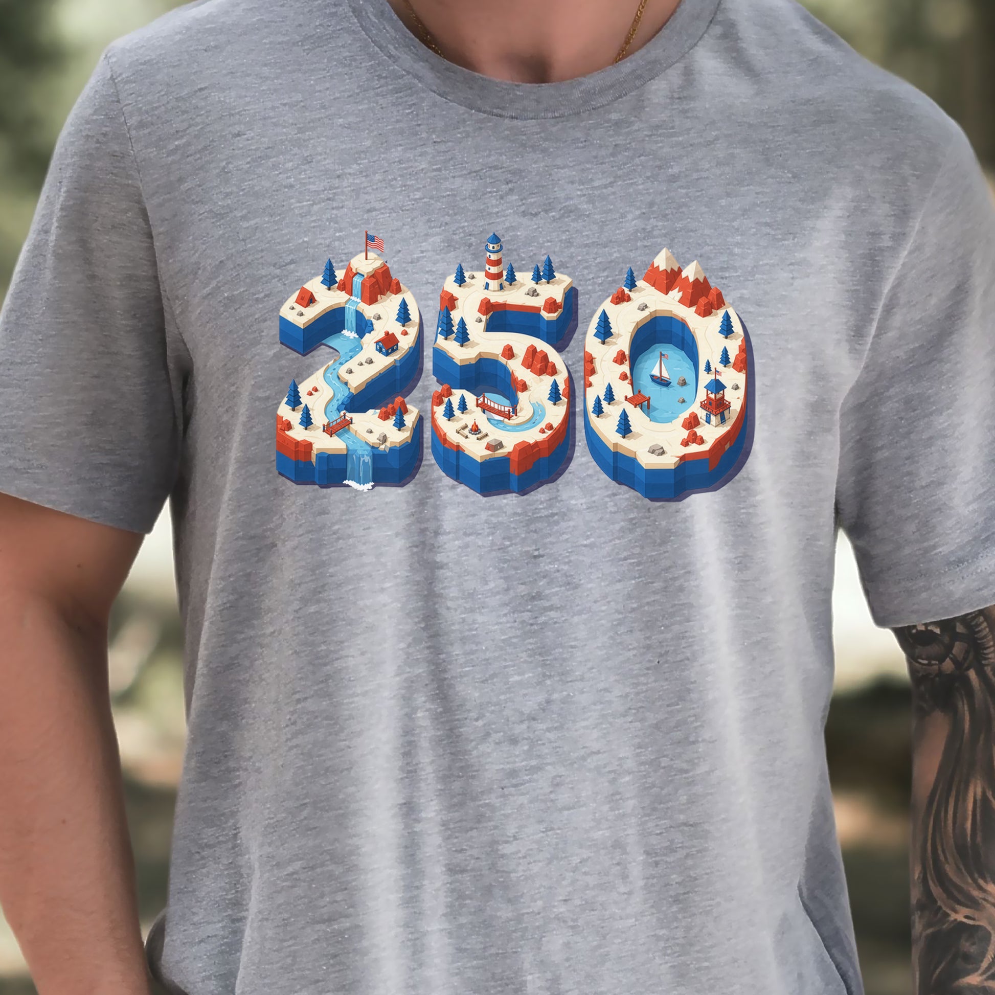 USA 250th Anniversary Isometric 4th July Lighthouse Adventure T-Shirt