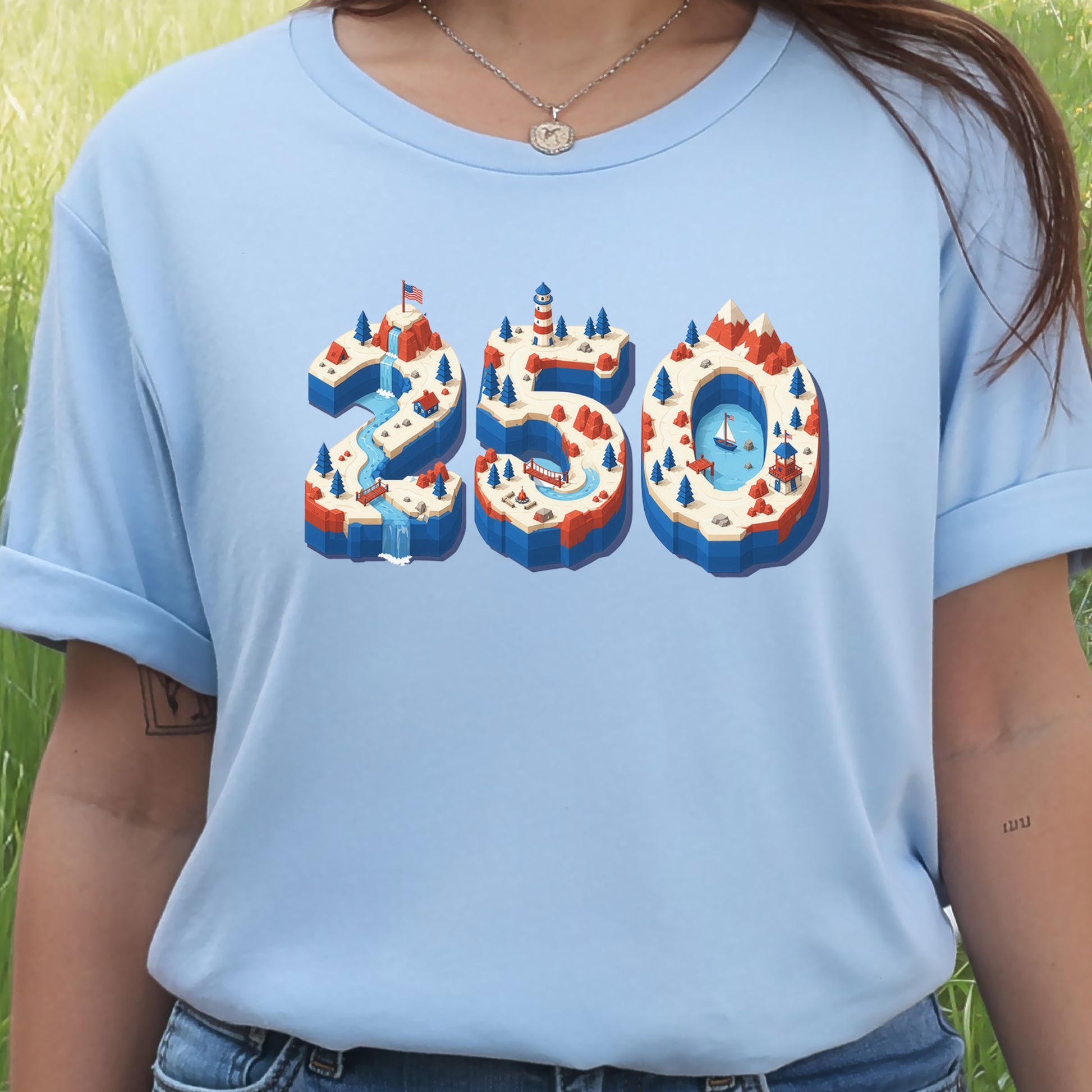 USA 250th Anniversary Isometric 4th July Lighthouse Adventure T-Shirt