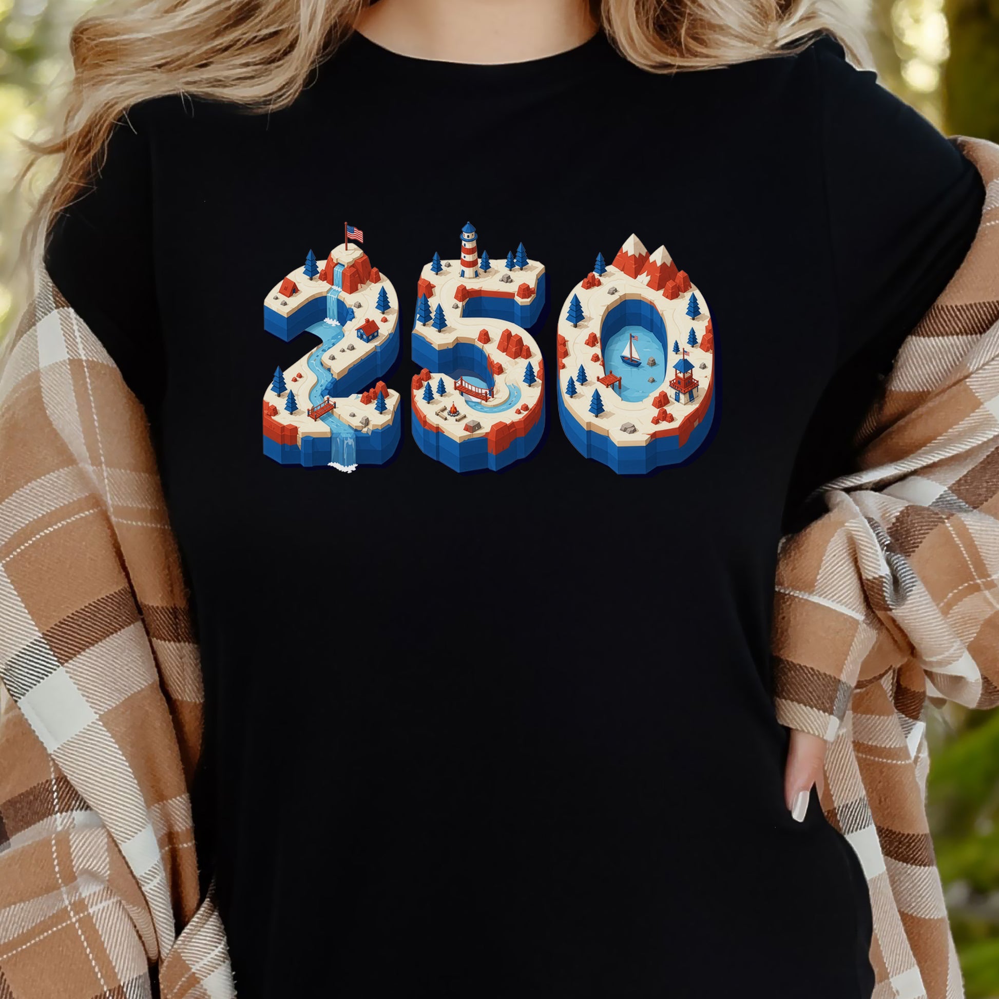 USA 250th Anniversary Isometric 4th July Lighthouse Adventure T-Shirt