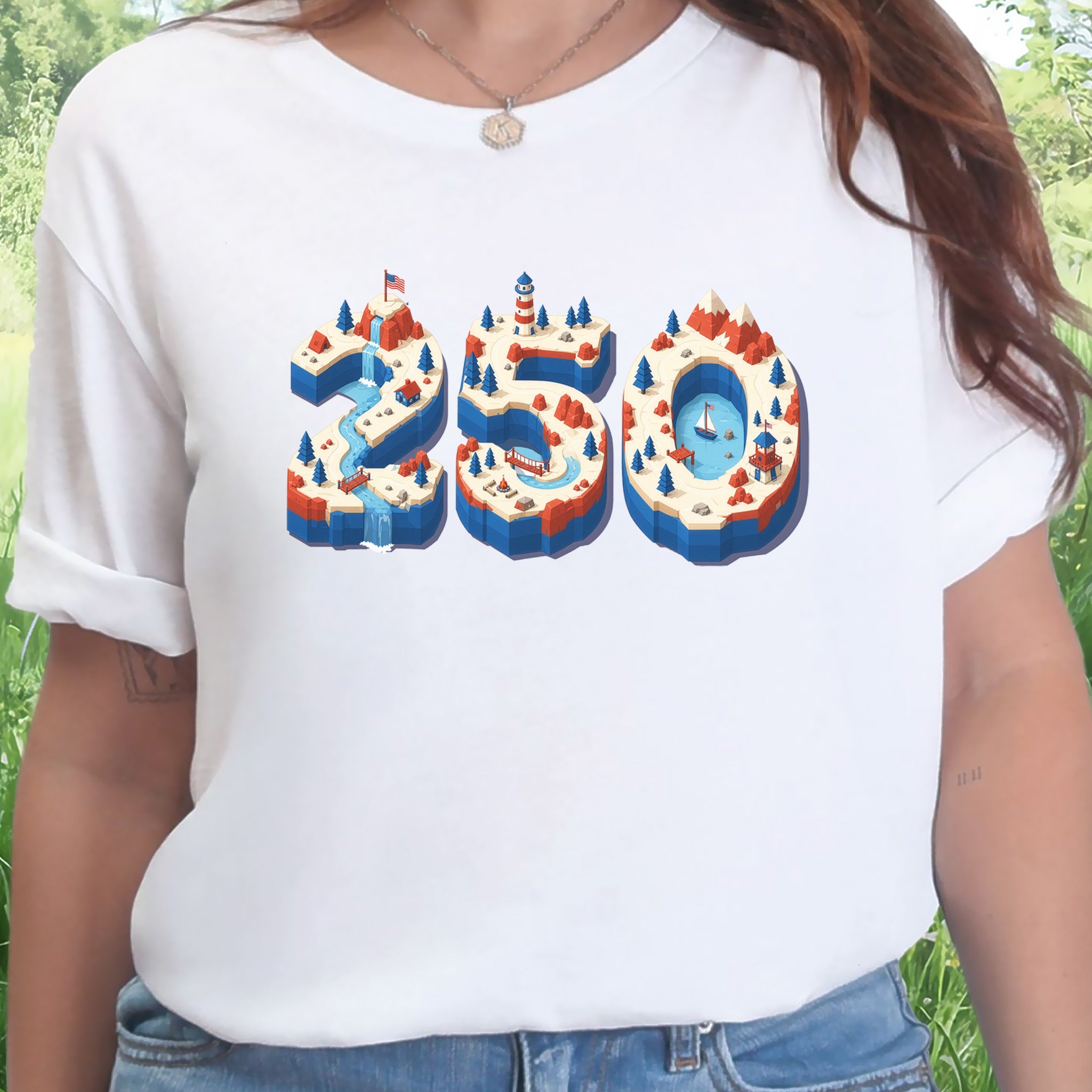 USA 250th Anniversary Isometric 4th July Lighthouse Adventure T-Shirt