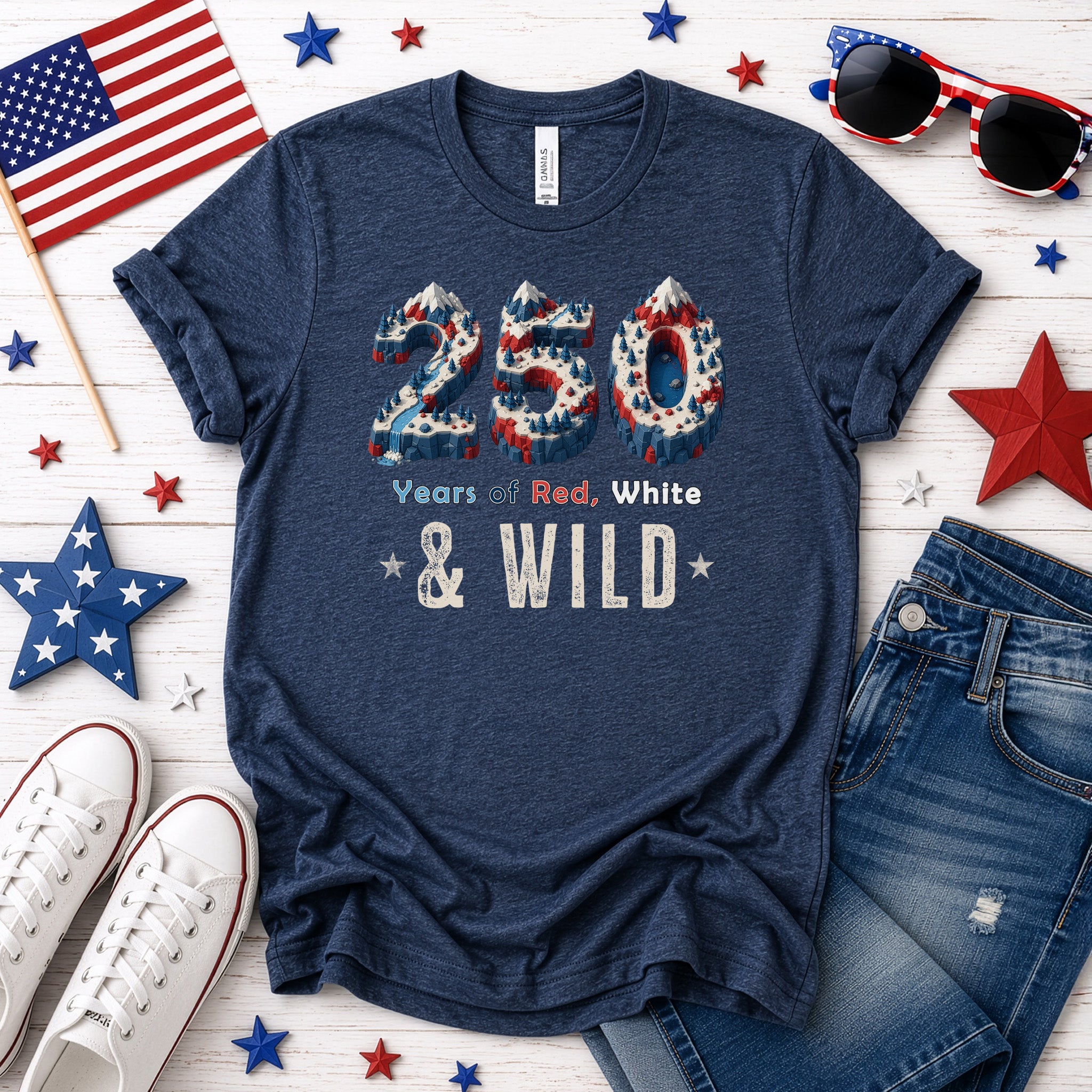 250 Years of Red White & Wild USA Isometric Mountain Adventure T-Shirt