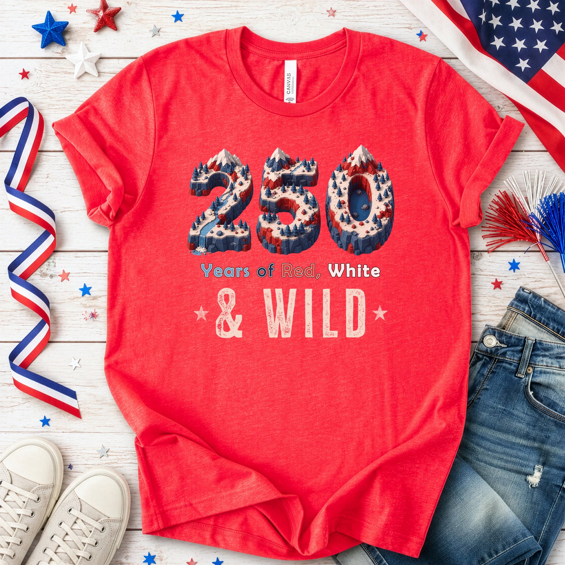250 Years of Red White & Wild USA Isometric Mountain Adventure T-Shirt