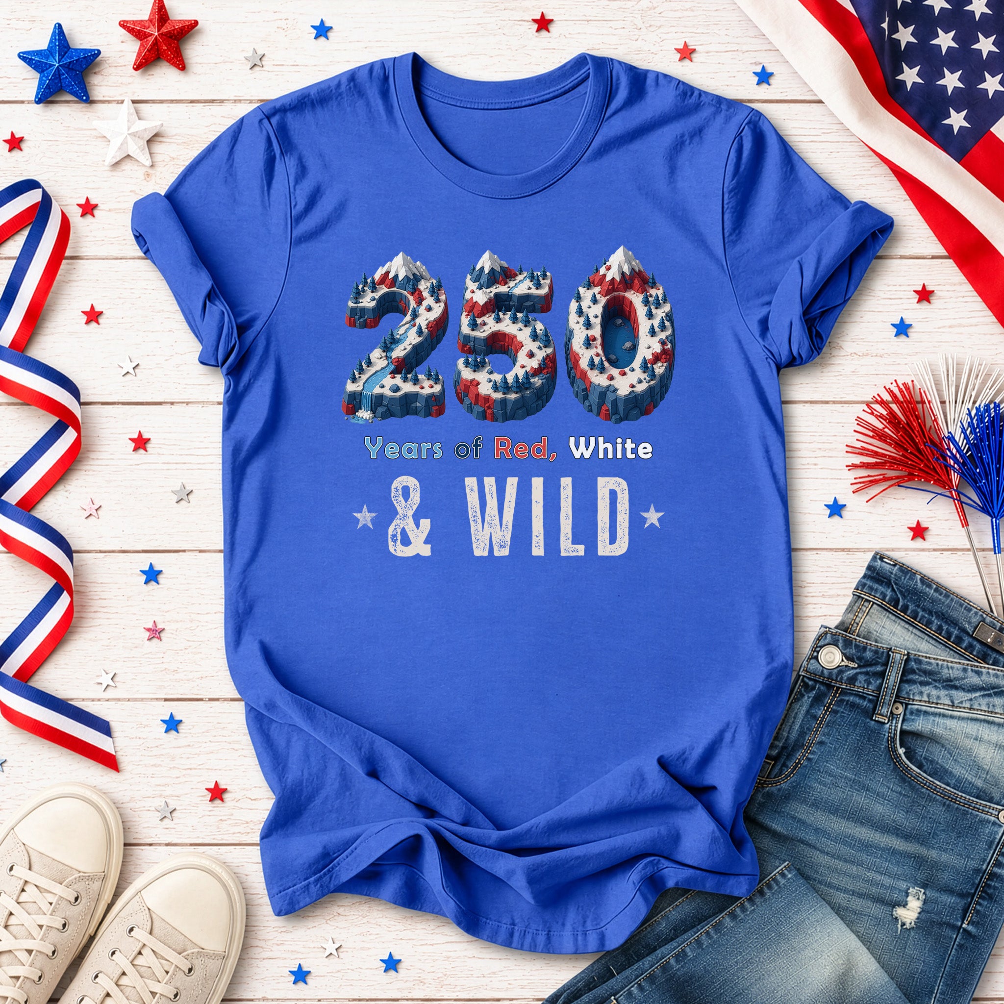 250 Years of Red White & Wild USA Isometric Mountain Adventure T-Shirt