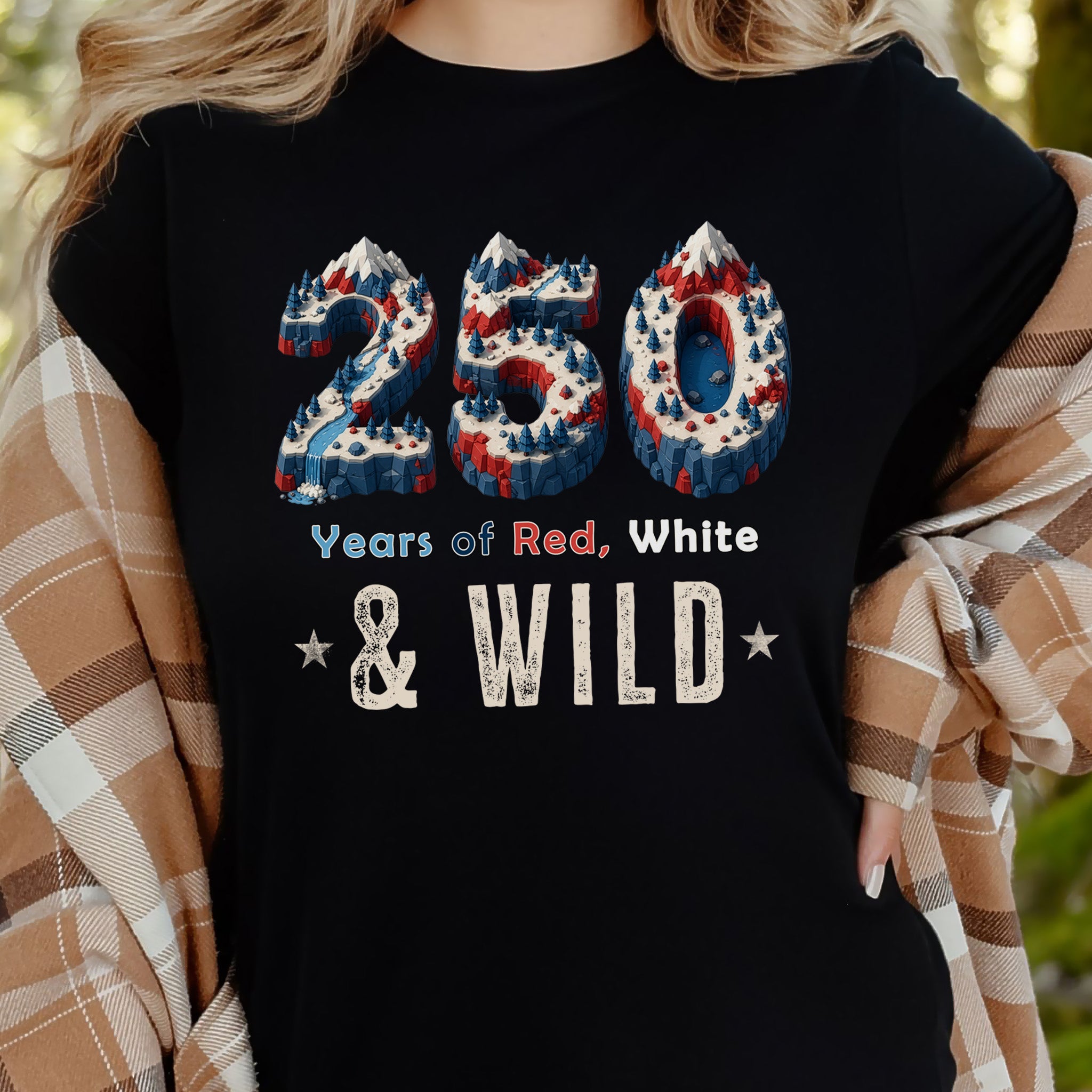 250 Years of Red White & Wild USA Isometric Mountain Adventure T-Shirt