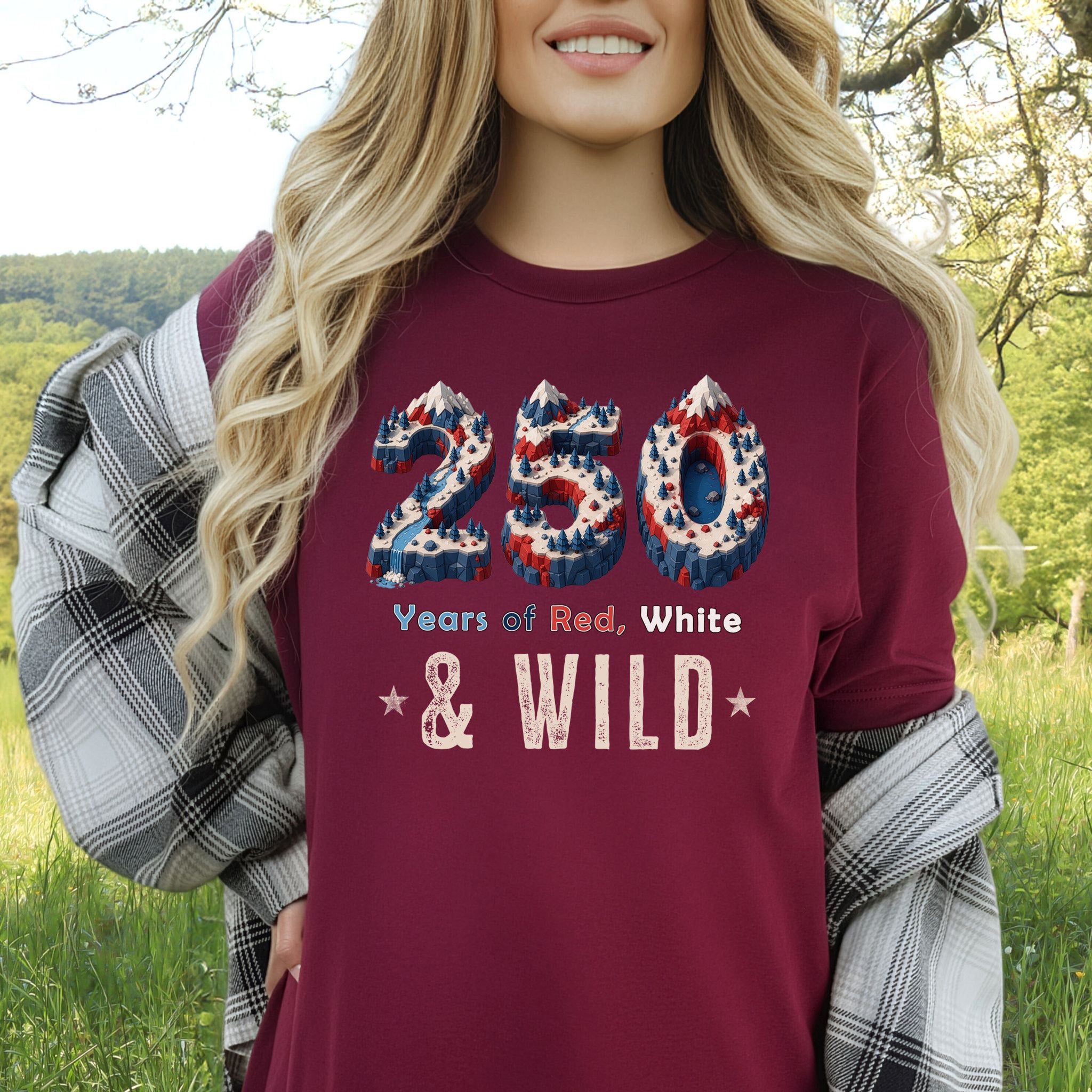 250 Years of Red White & Wild USA Isometric Mountain Adventure T-Shirt