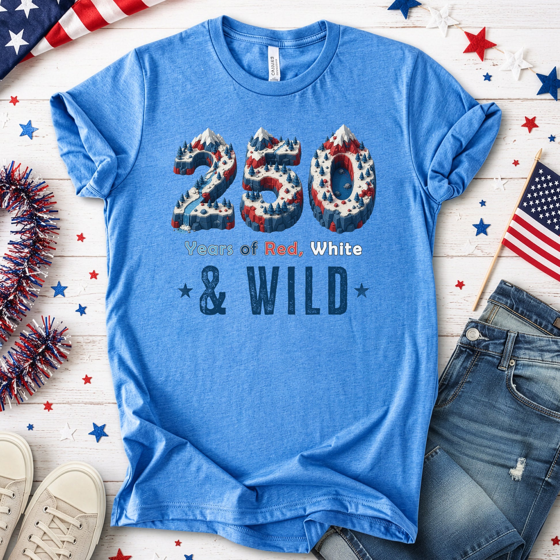 250 Years of Red White & Wild USA Isometric Mountain Adventure T-Shirt