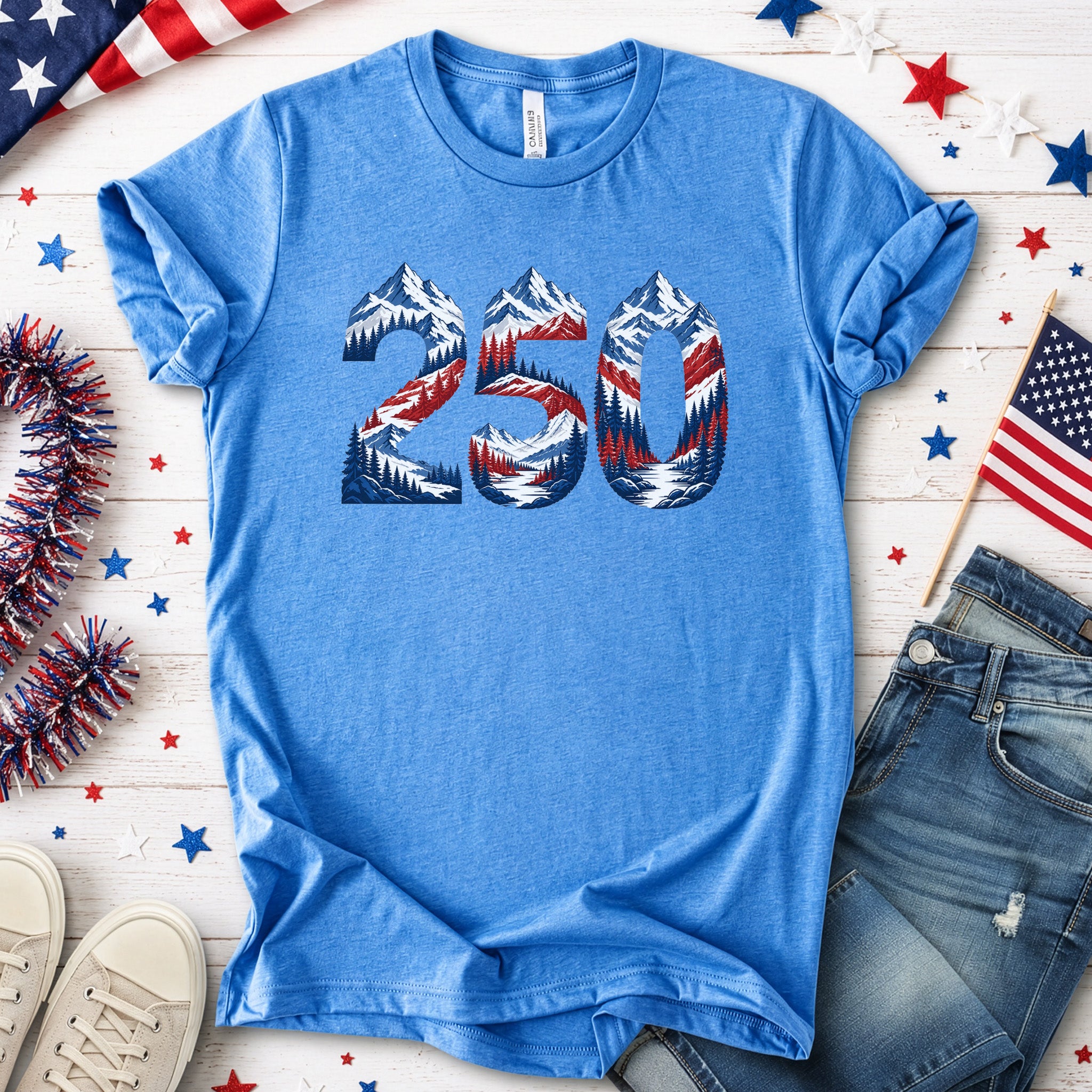 USA 250th Anniversary Mountain Number 4th of July Adventure Graphic T-Shirt