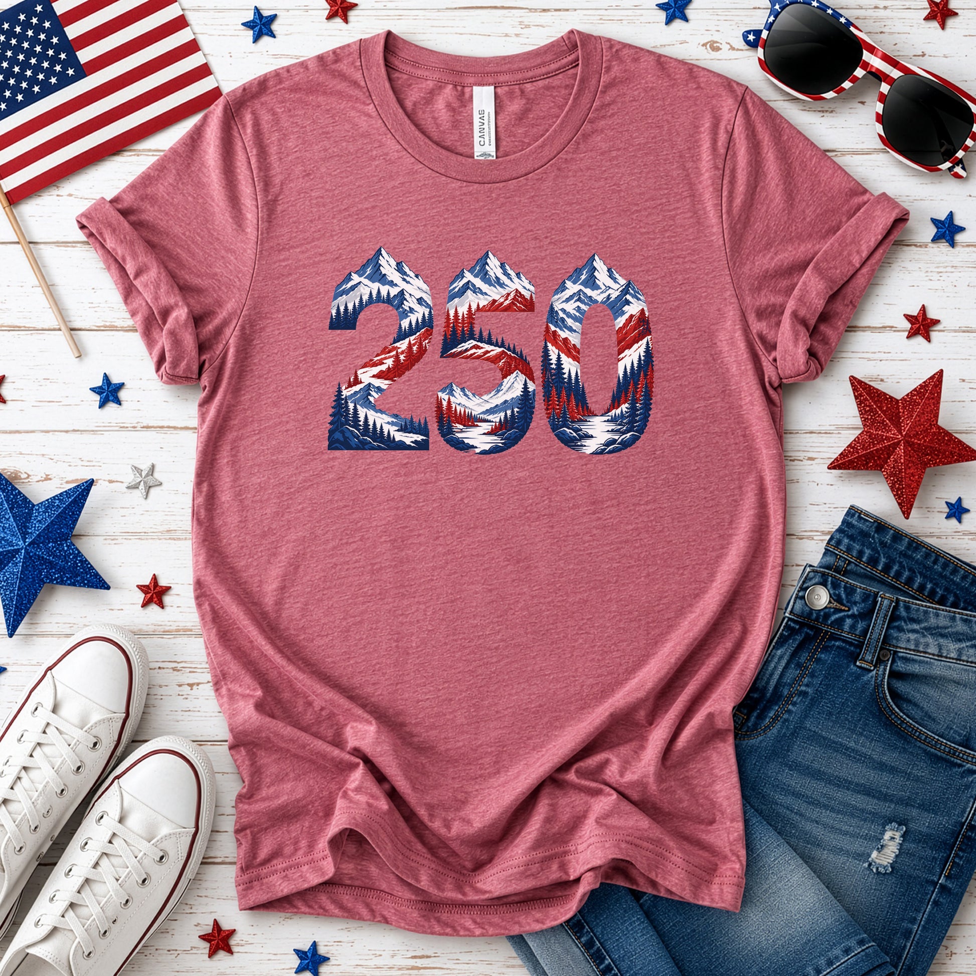 USA 250th Anniversary Mountain Number 4th of July Adventure Graphic T-Shirt