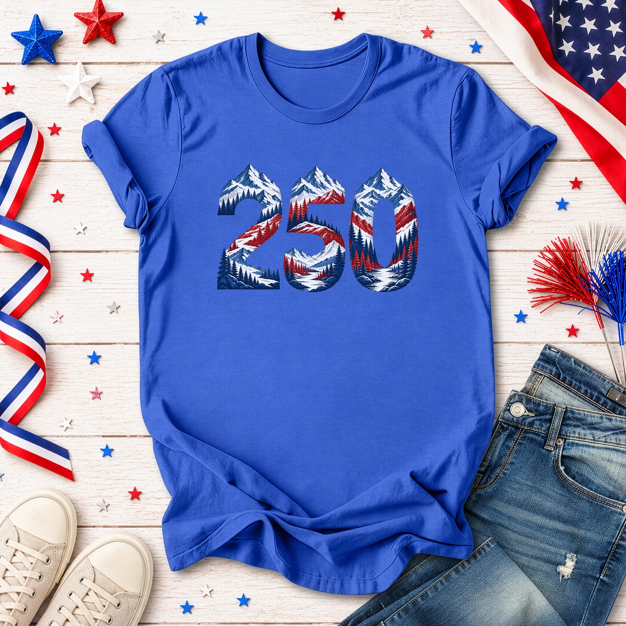 USA 250th Anniversary Mountain Number 4th of July Adventure Graphic T-Shirt