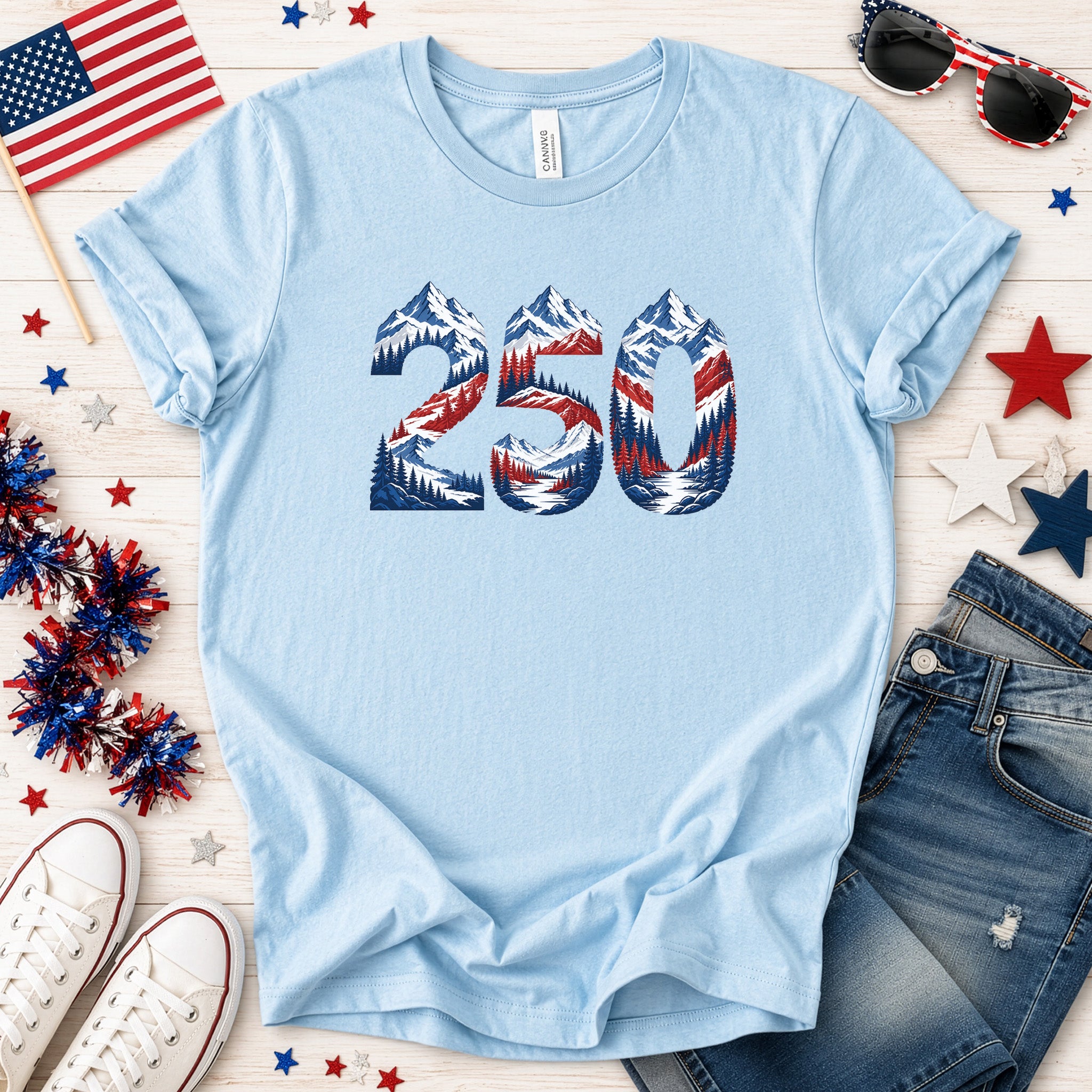USA 250th Anniversary Mountain Number 4th of July Adventure Graphic T-Shirt