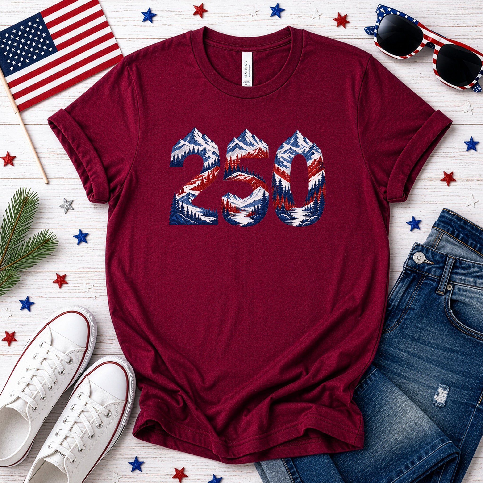 USA 250th Anniversary Mountain Number 4th of July Adventure Graphic T-Shirt