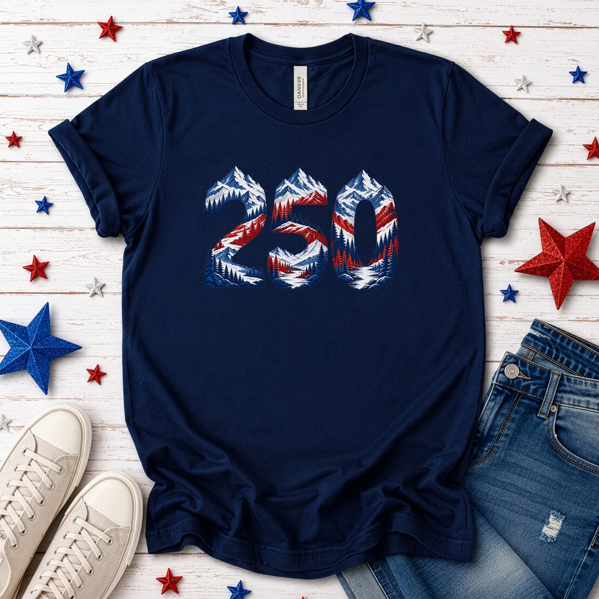 USA 250th Anniversary Mountain Number 4th of July Adventure Graphic T-Shirt