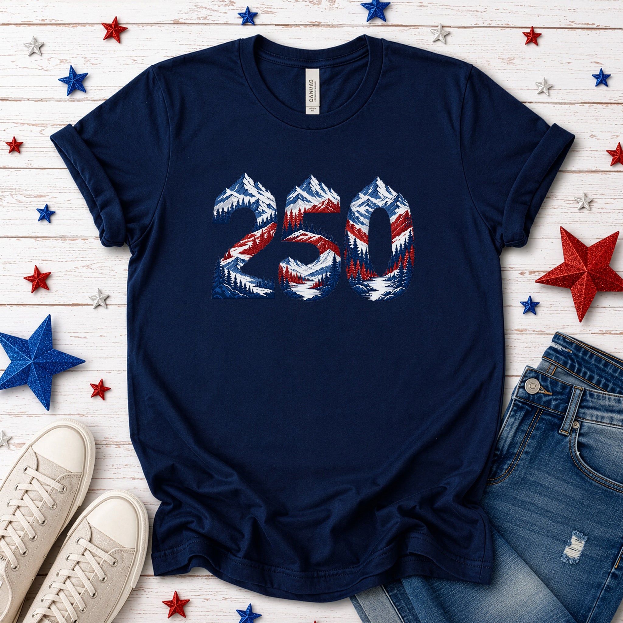 USA 250th Anniversary Mountain Number 4th of July Adventure Graphic T-Shirt