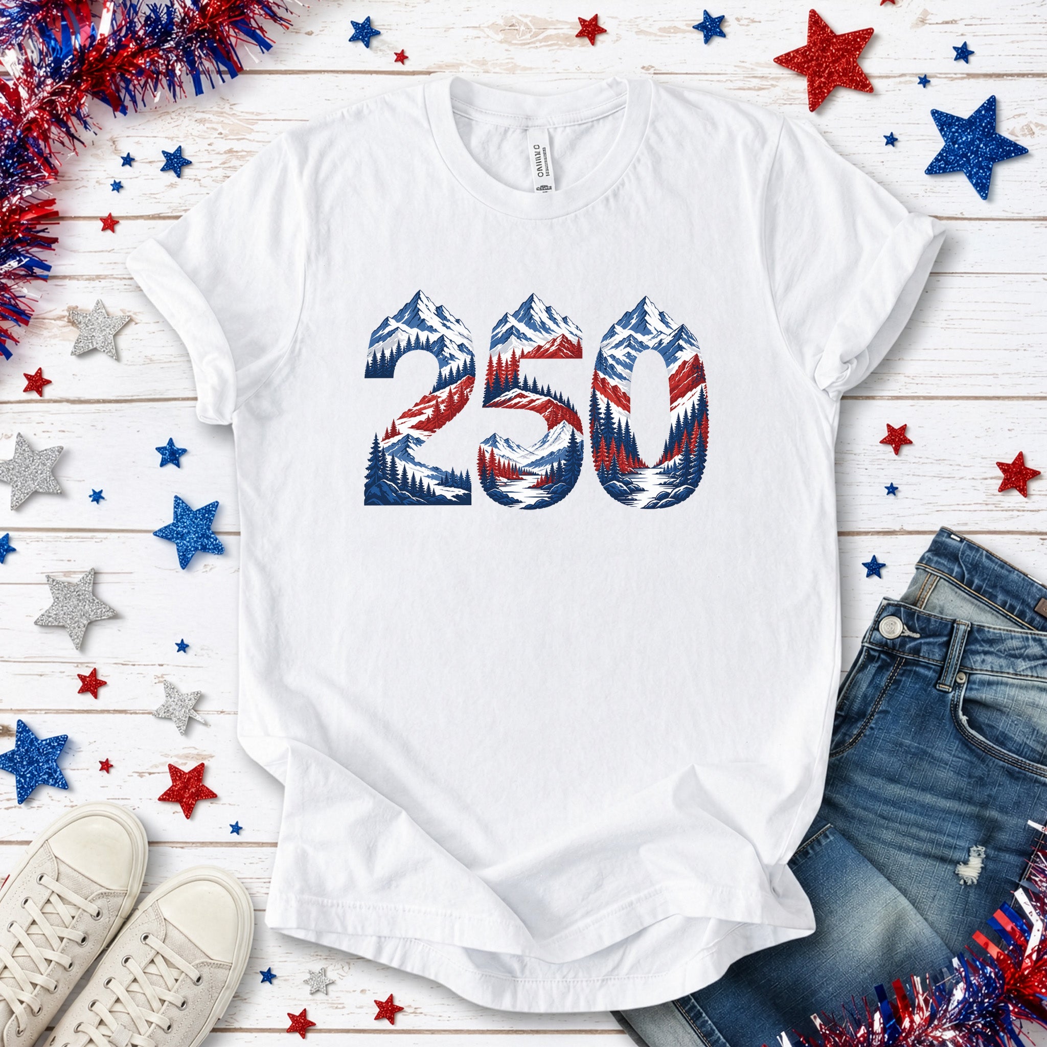 USA 250th Anniversary Mountain Number 4th of July Adventure Graphic T-Shirt