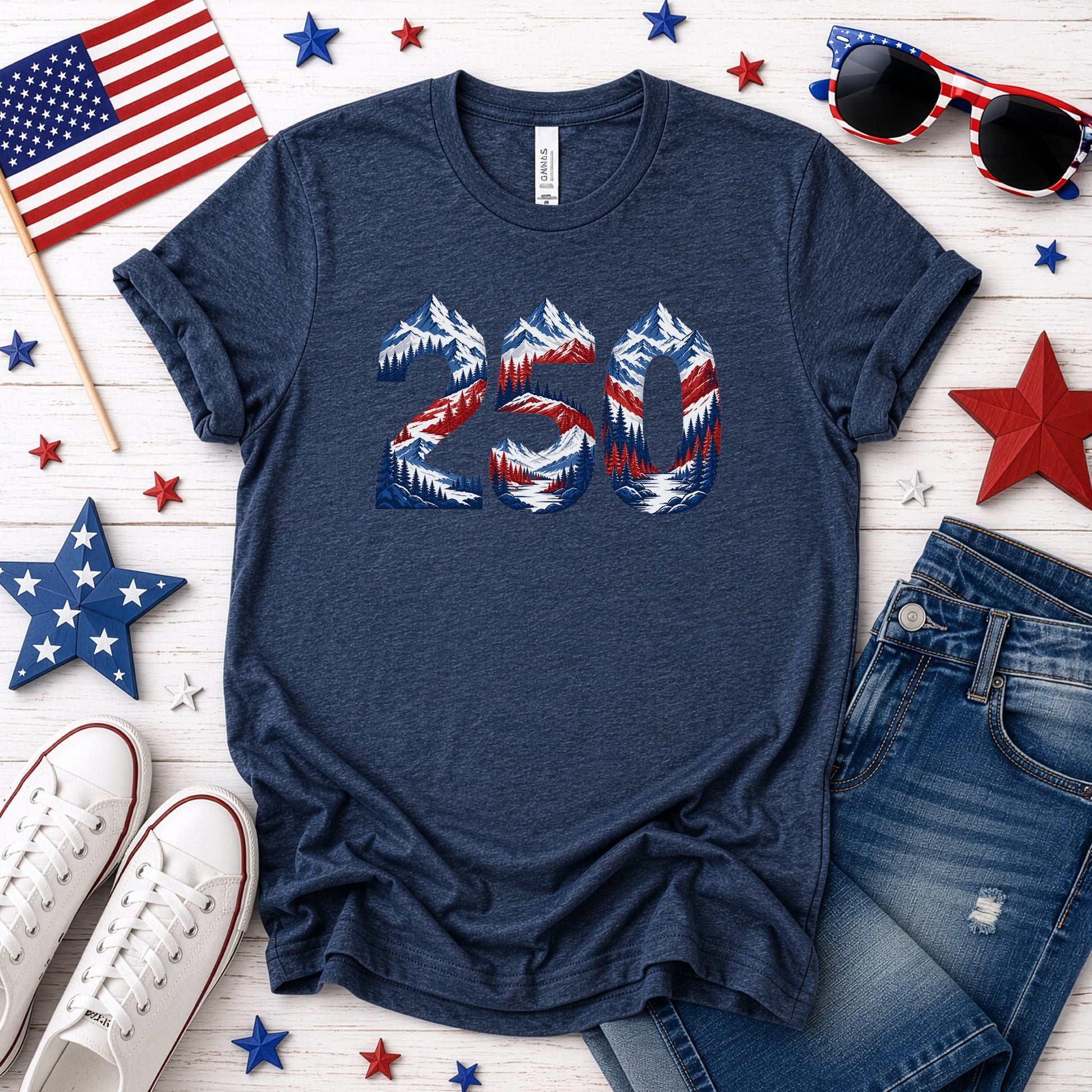 USA 250th Anniversary Mountain Number 4th of July Adventure Graphic T-Shirt