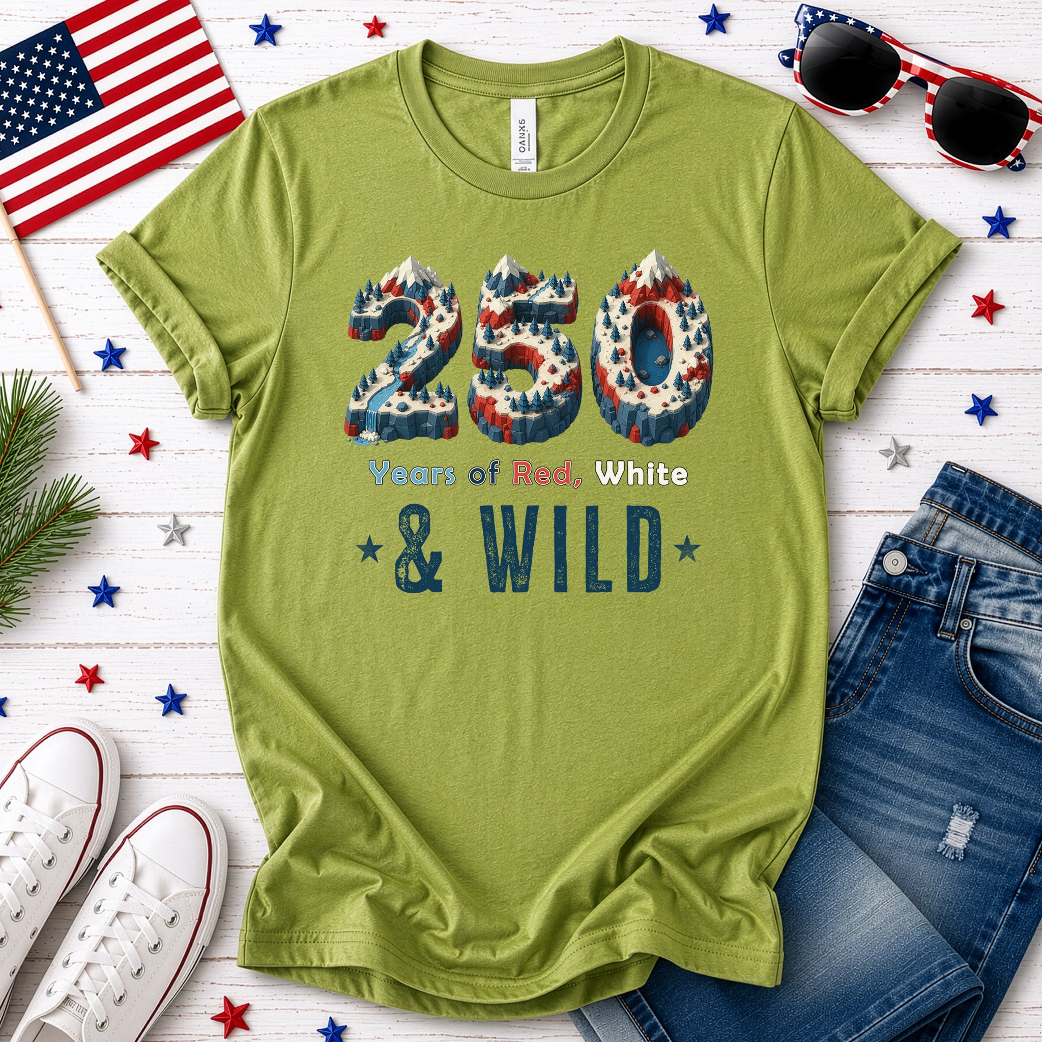 250 Years of Red White & Wild USA Isometric Mountain Adventure T-Shirt