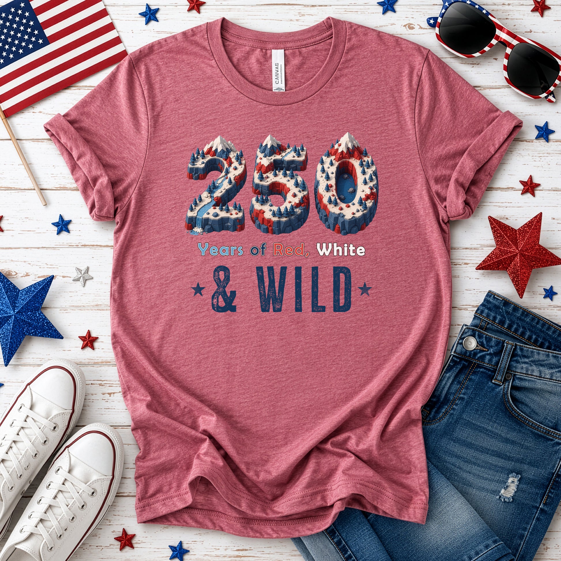 250 Years of Red White & Wild USA Isometric Mountain Adventure T-Shirt