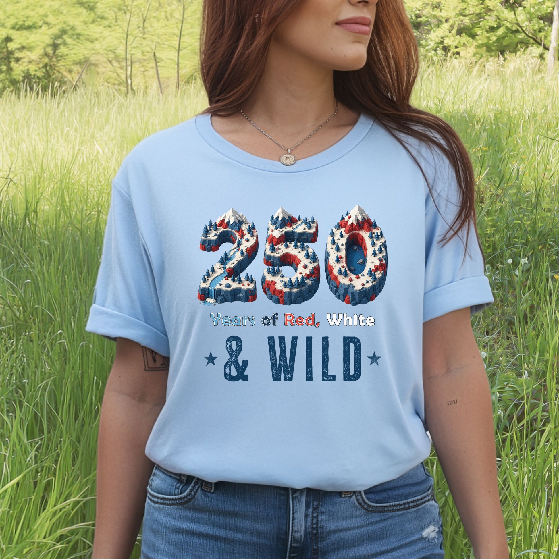 250 Years of Red White & Wild USA Isometric Mountain Adventure T-Shirt