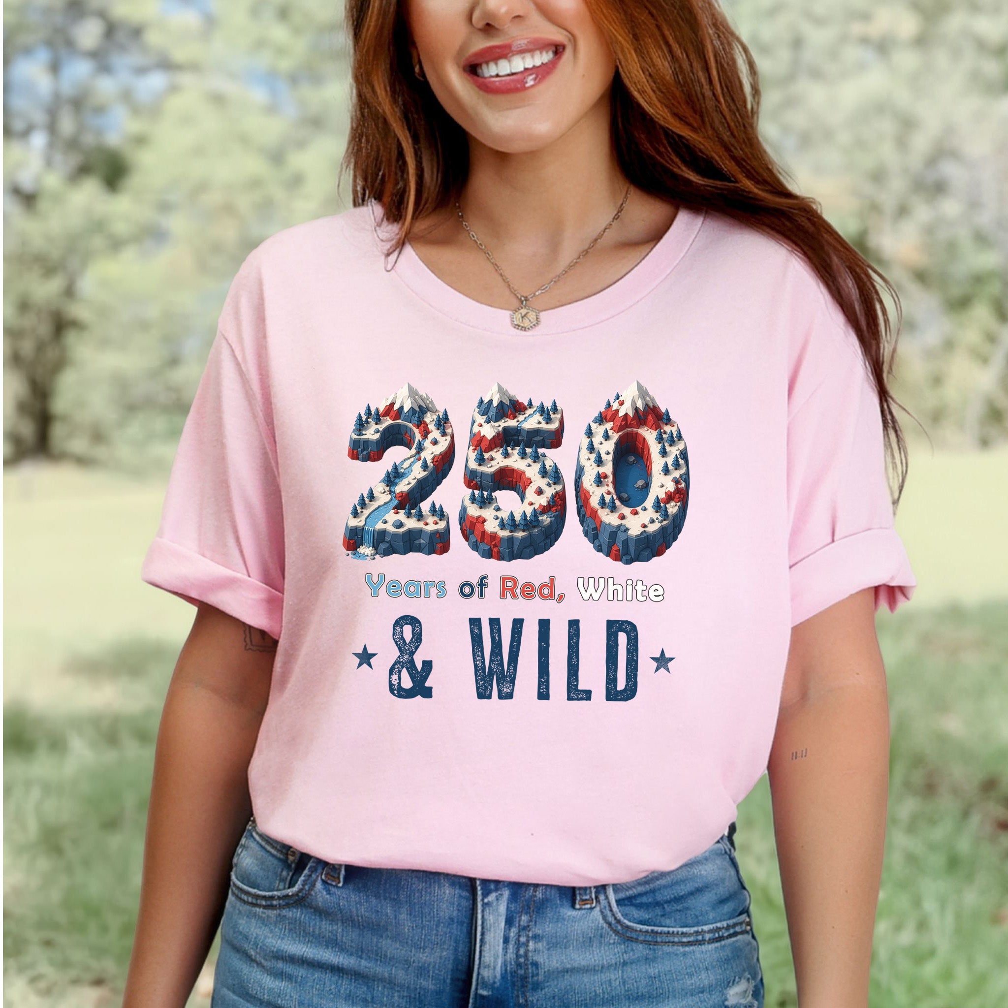 250 Years of Red White & Wild USA Isometric Mountain Adventure T-Shirt