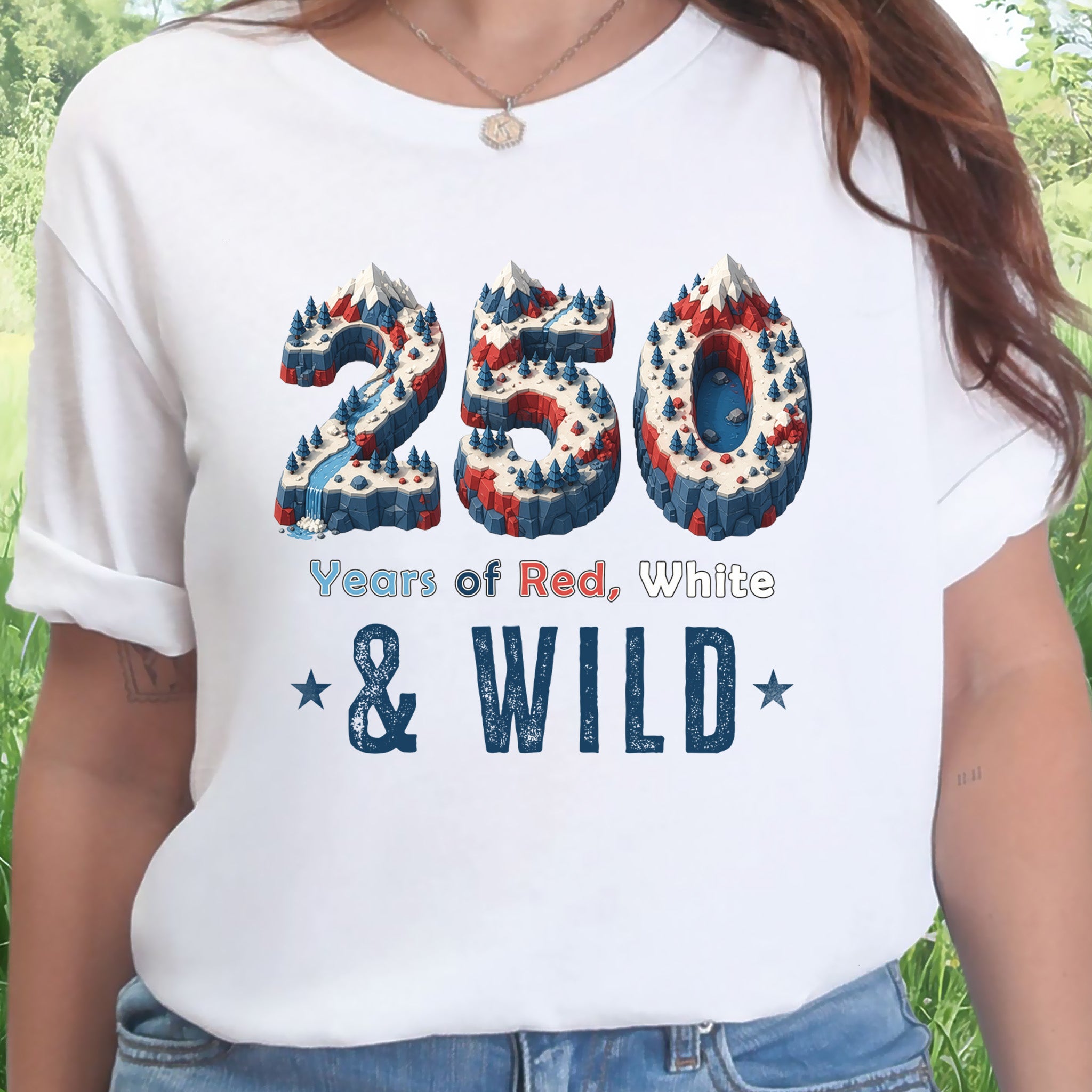 250 Years of Red White & Wild USA Isometric Mountain Adventure T-Shirt