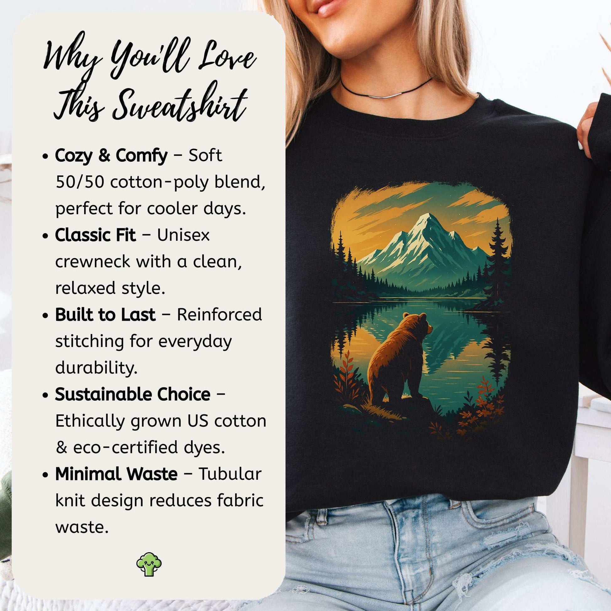 Bear Alaska Lake Sweatshirt – Vintage Mountain Reflection Vibes