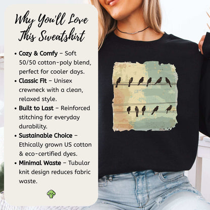 Birds on a Wire Sweatshirt – Retro Nature Gift with Urban Chill Vibes