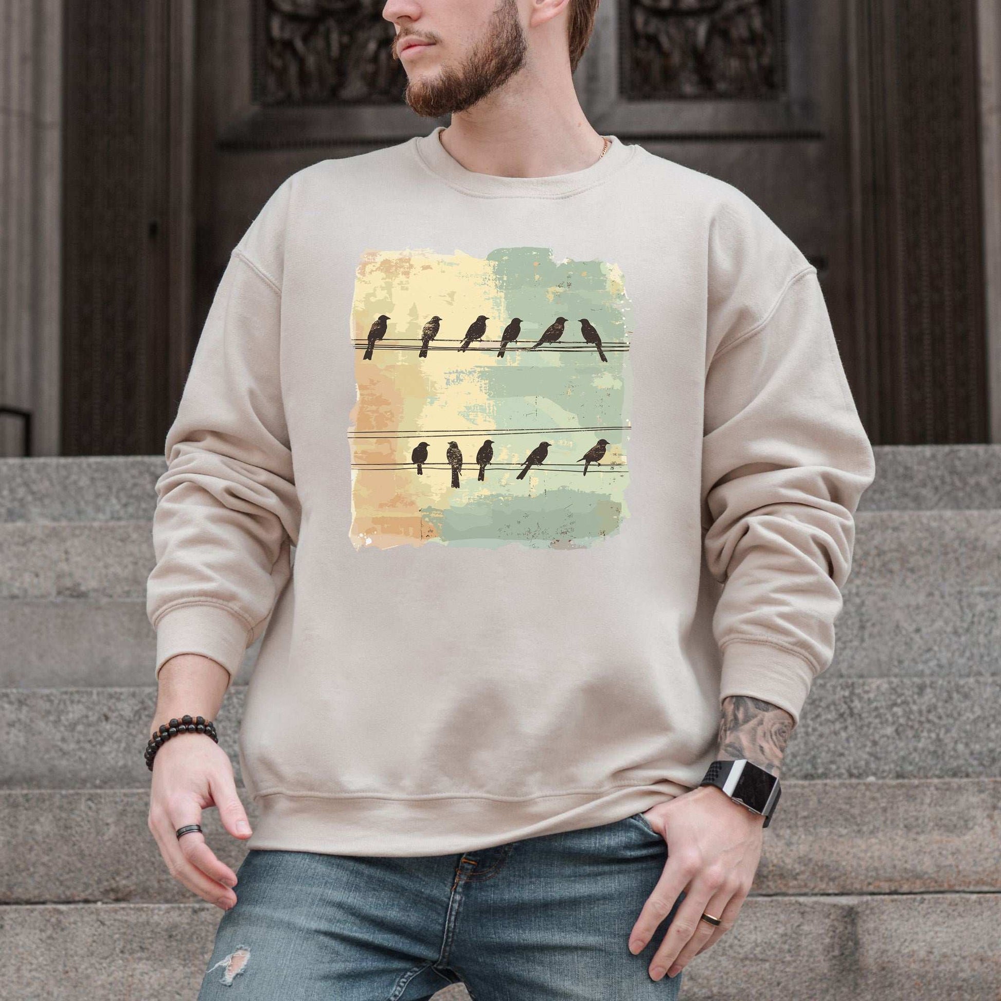 Birds on a Wire Sweatshirt – Retro Nature Gift with Urban Chill Vibes