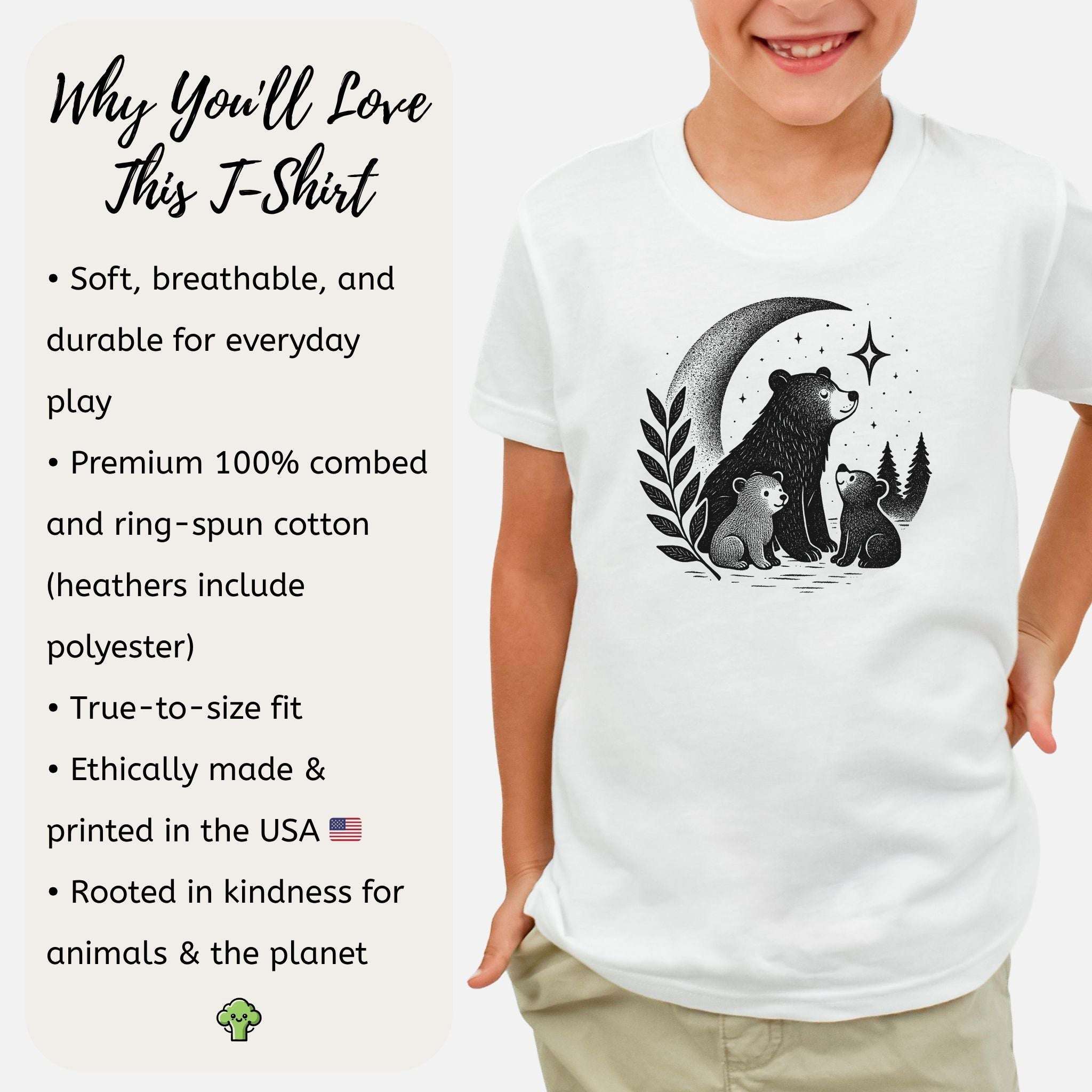 Mother Bear & Cubs Moonlight – Sweet Nature Family Youth Tee
