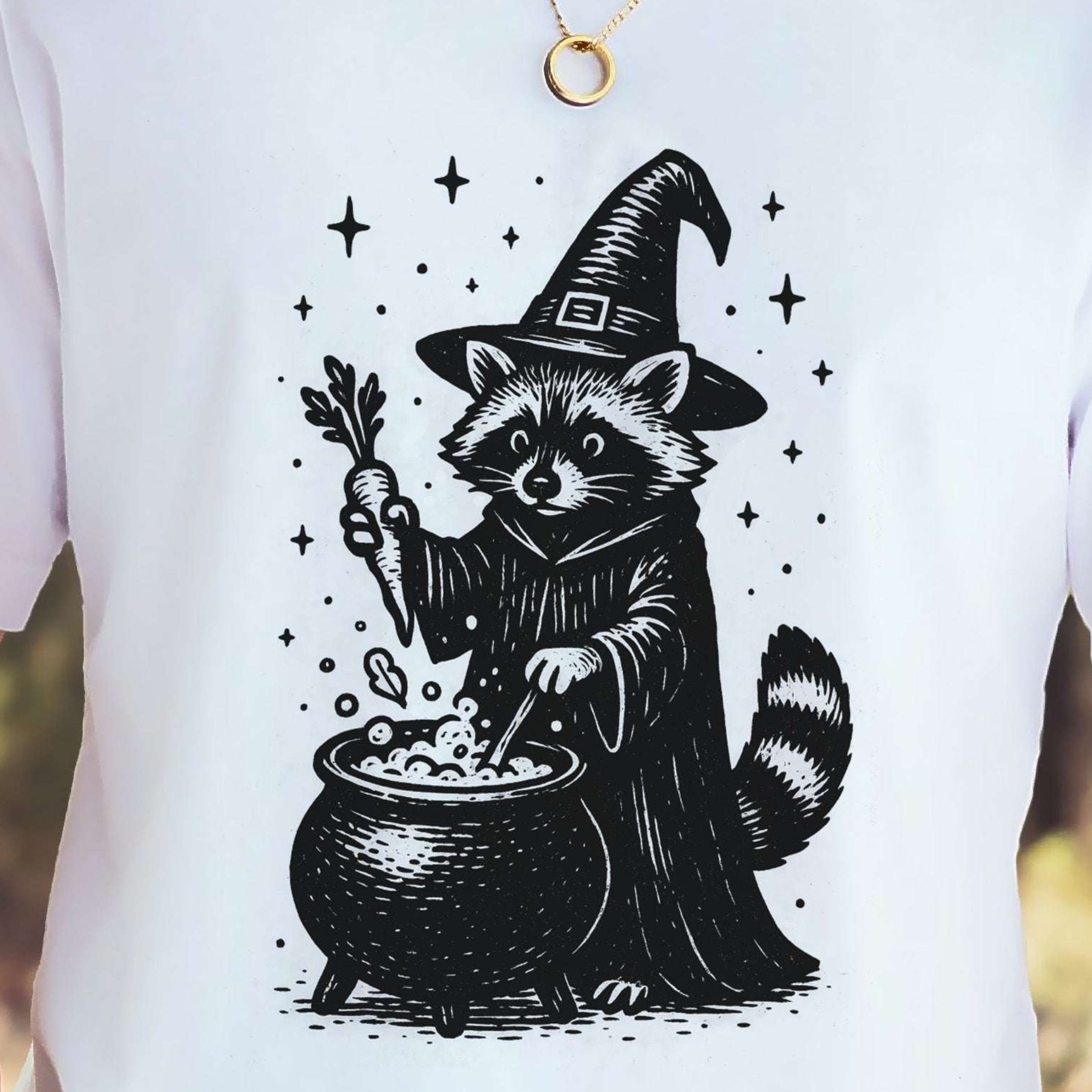 Raccoon Witch Cooking Magic T-Shirt