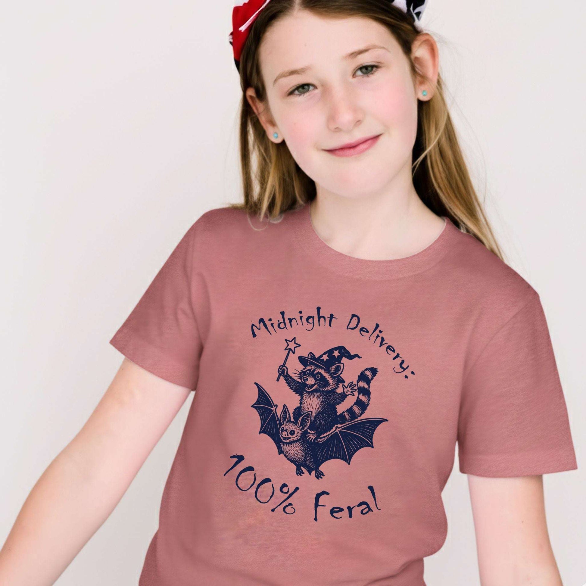 Midnight Delivery Raccoon Halloween Youth Tee – 100% Feral Bat Ride