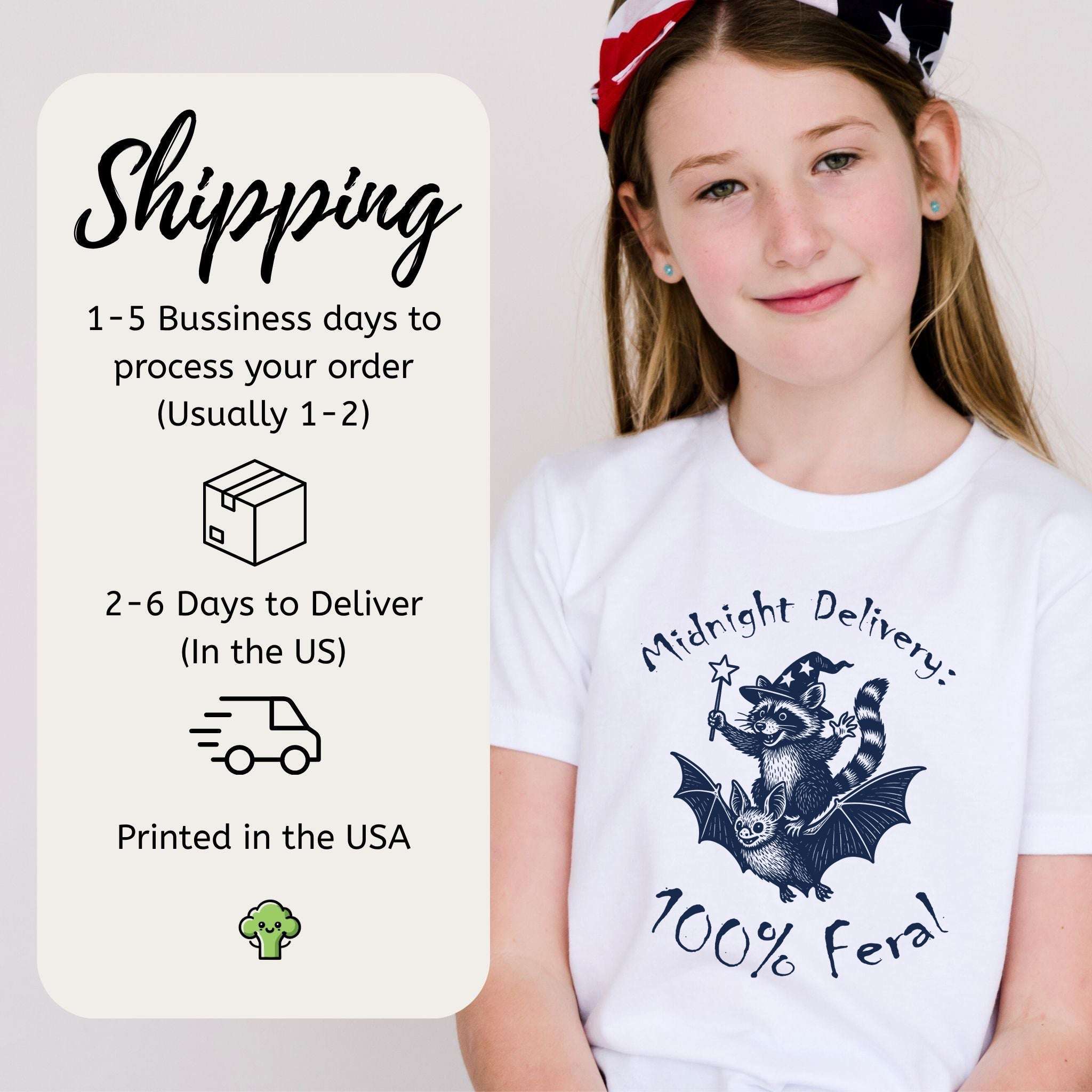 Midnight Delivery Raccoon Halloween Youth Tee – 100% Feral Bat Ride