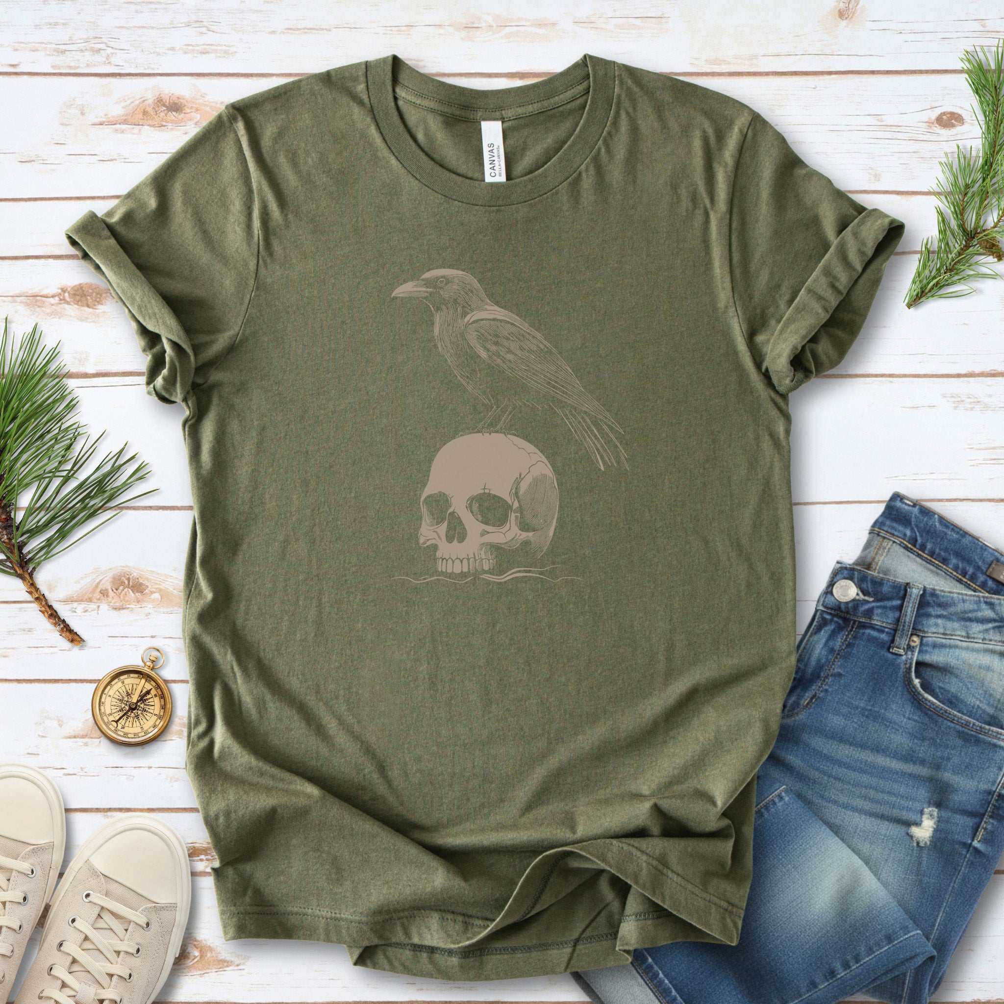 Raven on Skull T-Shirt – Bold and Realistic Gothic Design