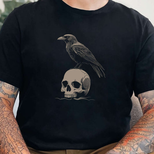 Raven on Skull T-Shirt – Bold and Realistic Gothic Design