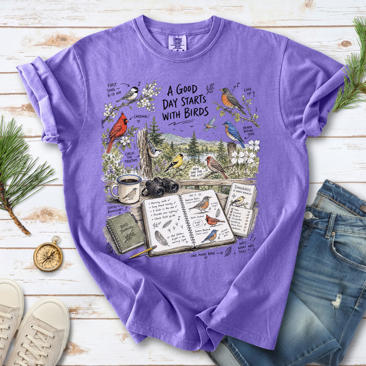 A Good Day Starts with Birds Comfort Colors Shirt – Songbirds Tee