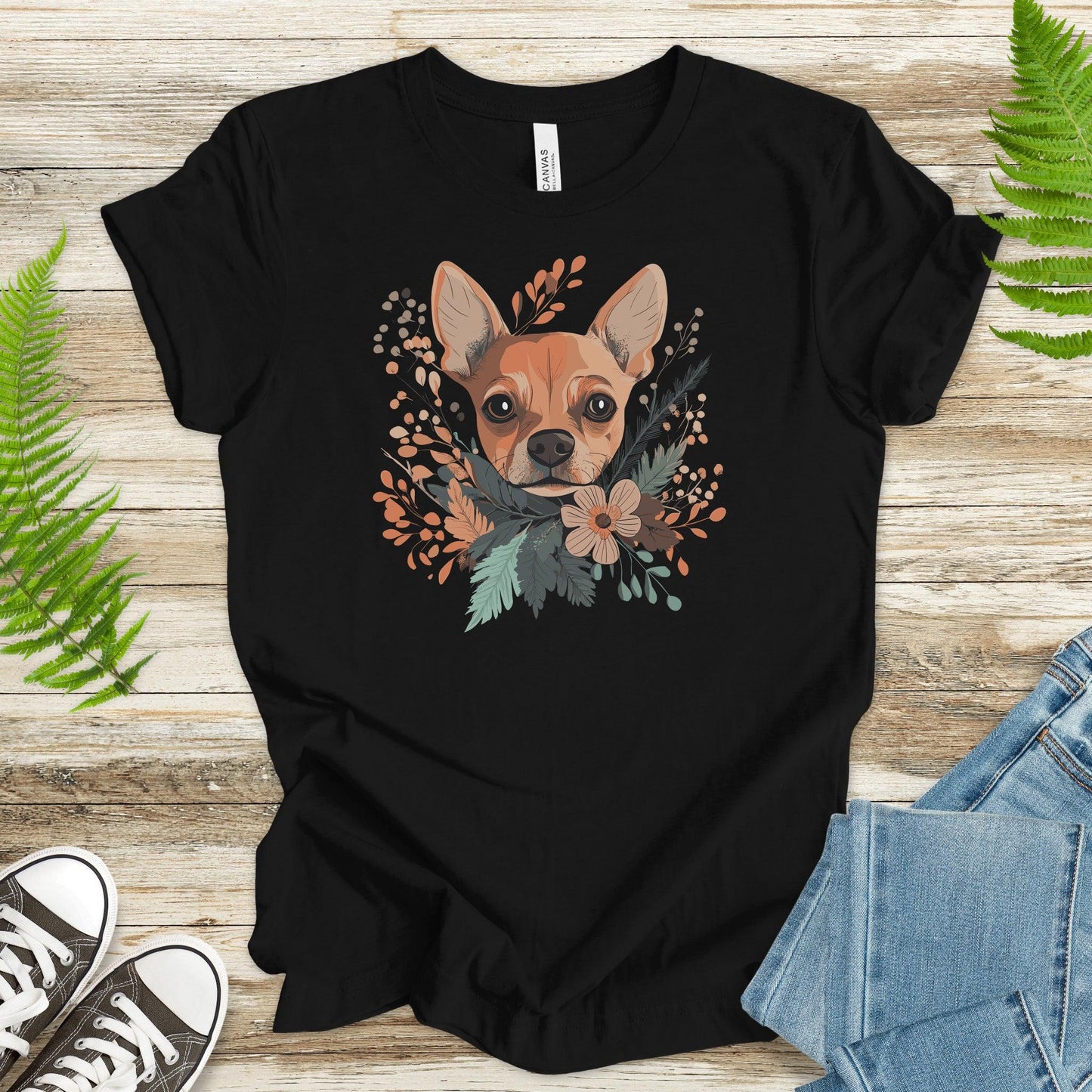 Blooming Pincher: Cute Dog & Floral T-Shirt - TShirtree