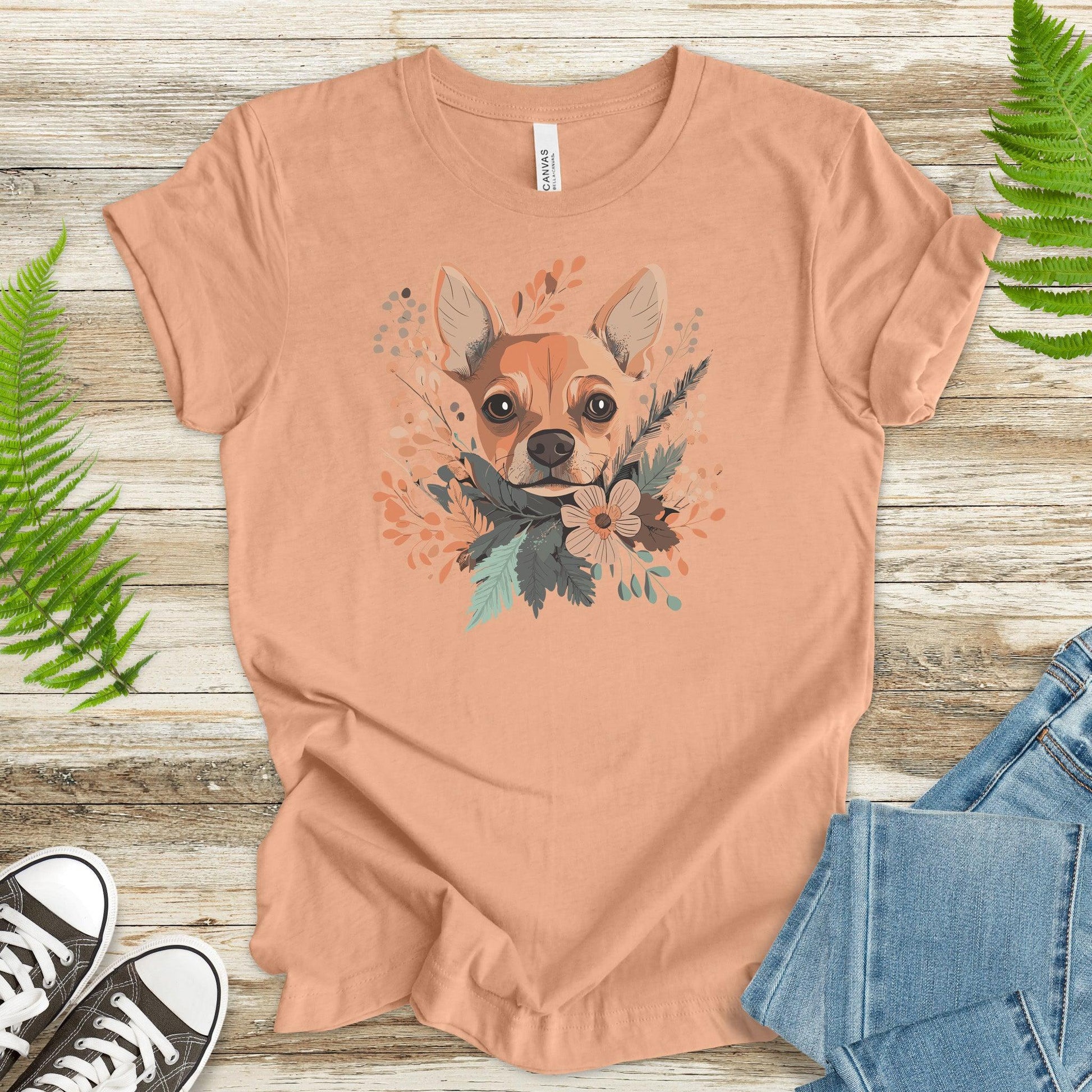 Blooming Pincher: Cute Dog & Floral T-Shirt - TShirtree