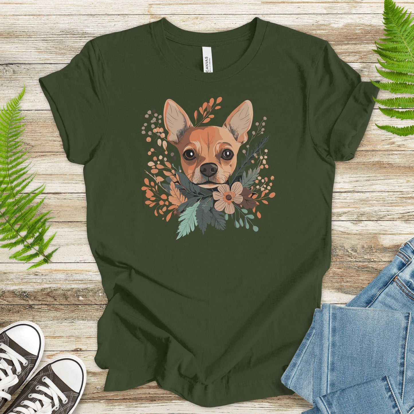 Blooming Pincher: Cute Dog & Floral T-Shirt - TShirtree