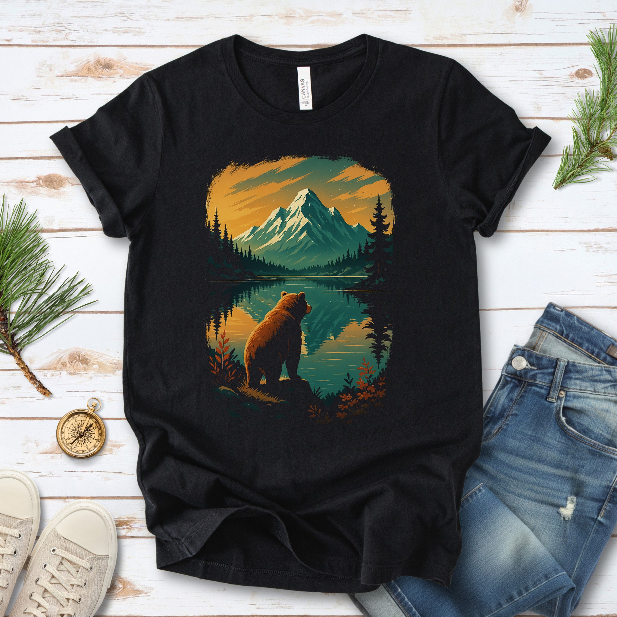 Alaskan Bear Lake View T-Shirt – Wildlife Hiking Shirt