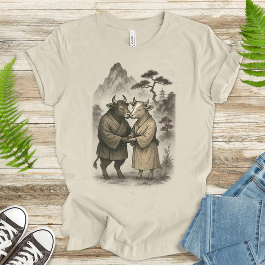 Bull and Cow Love T-Shirt – Vintage Japanese Romance Animal Shirt