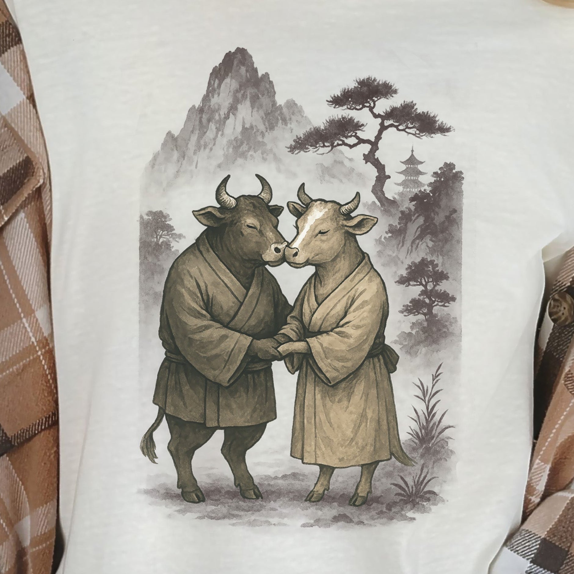 Bull and Cow Love T-Shirt – Vintage Japanese Romance Animal Shirt