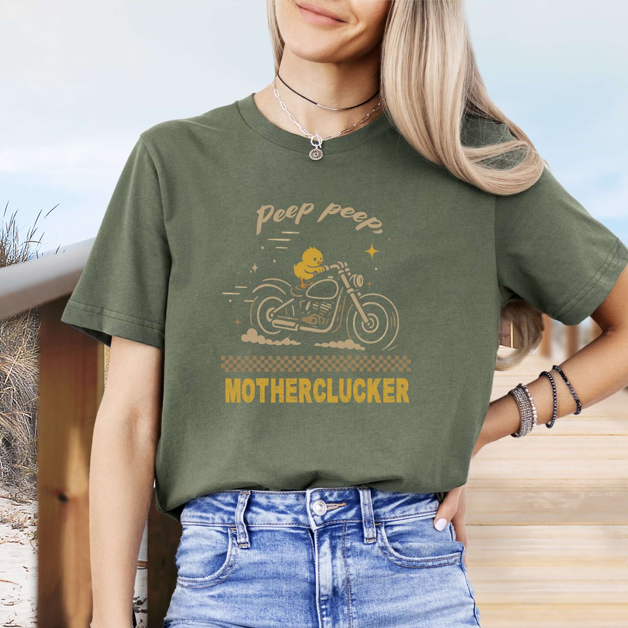 Funny Chicken Meme T-Shirt – Chick on Motorcycle Gift Tee for Chicken Lovers