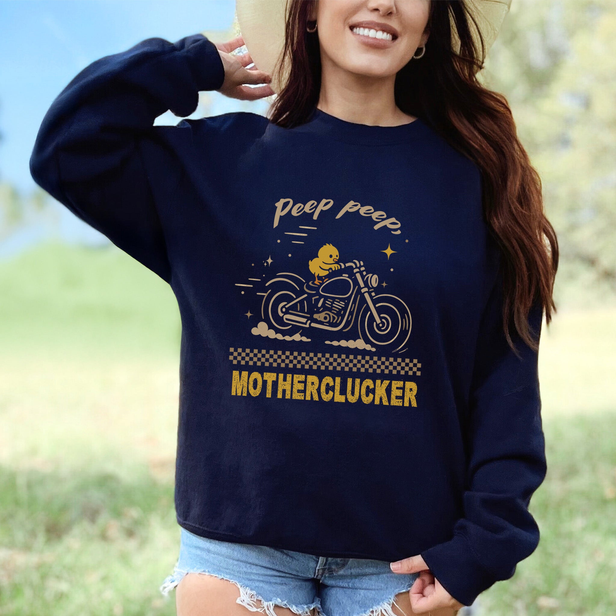 Chicken Motorcycle Sweatshirt – Funny Motherclucker Biker Vibes for Farm & Meme Lovers