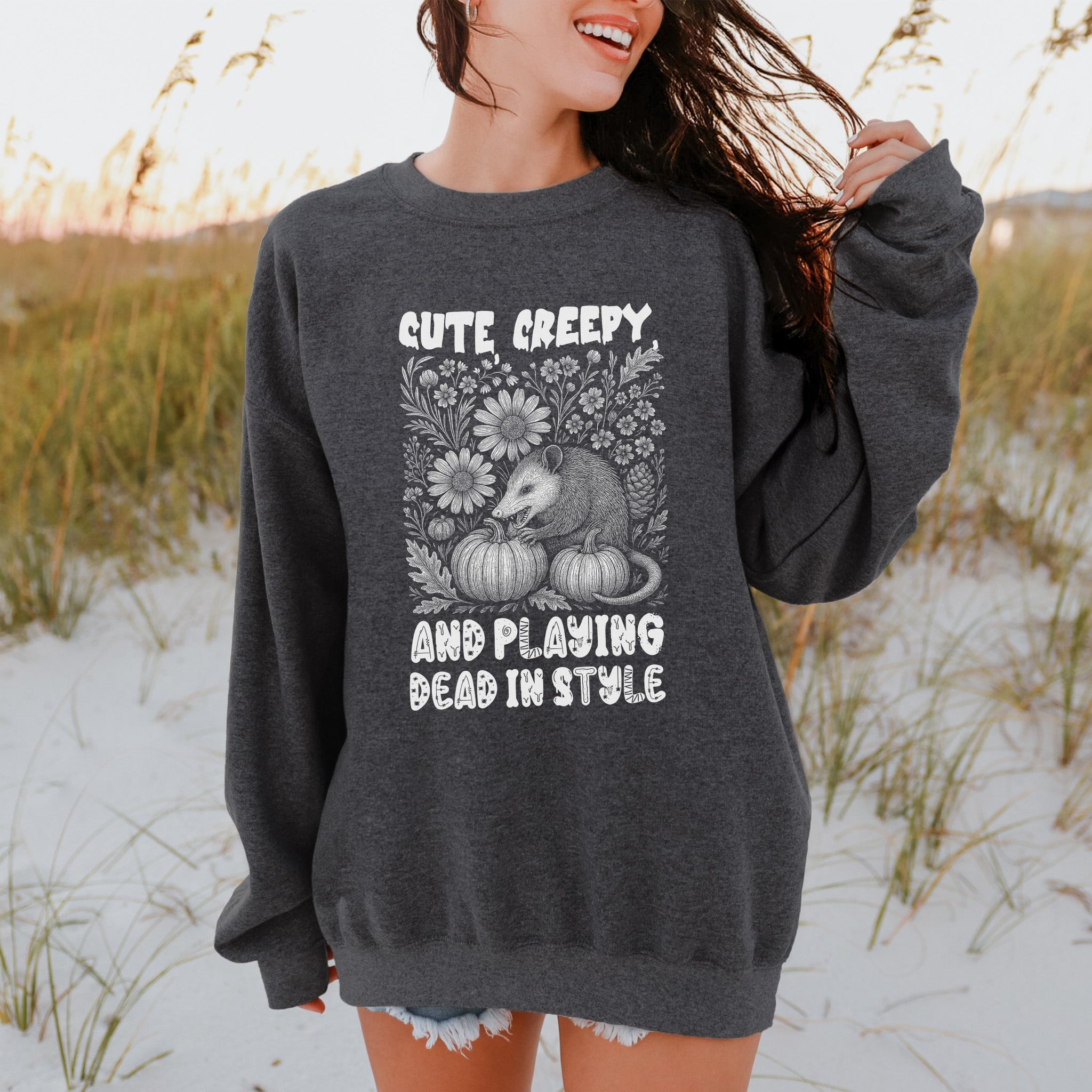 Cute Creepy Opossum Halloween Sweatshirt – Funny Possum Lover Fall Gift