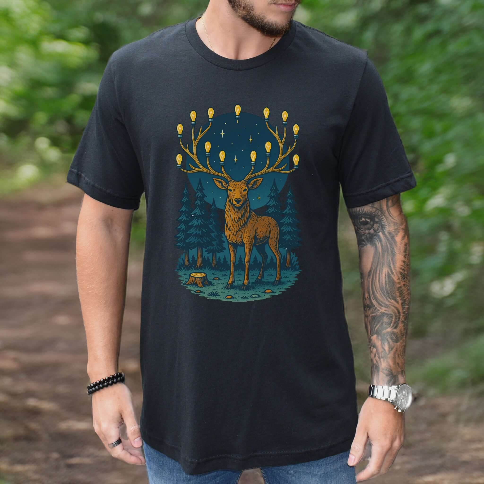 Elk with Lantern Antlers – Forest Glow T-Shirt