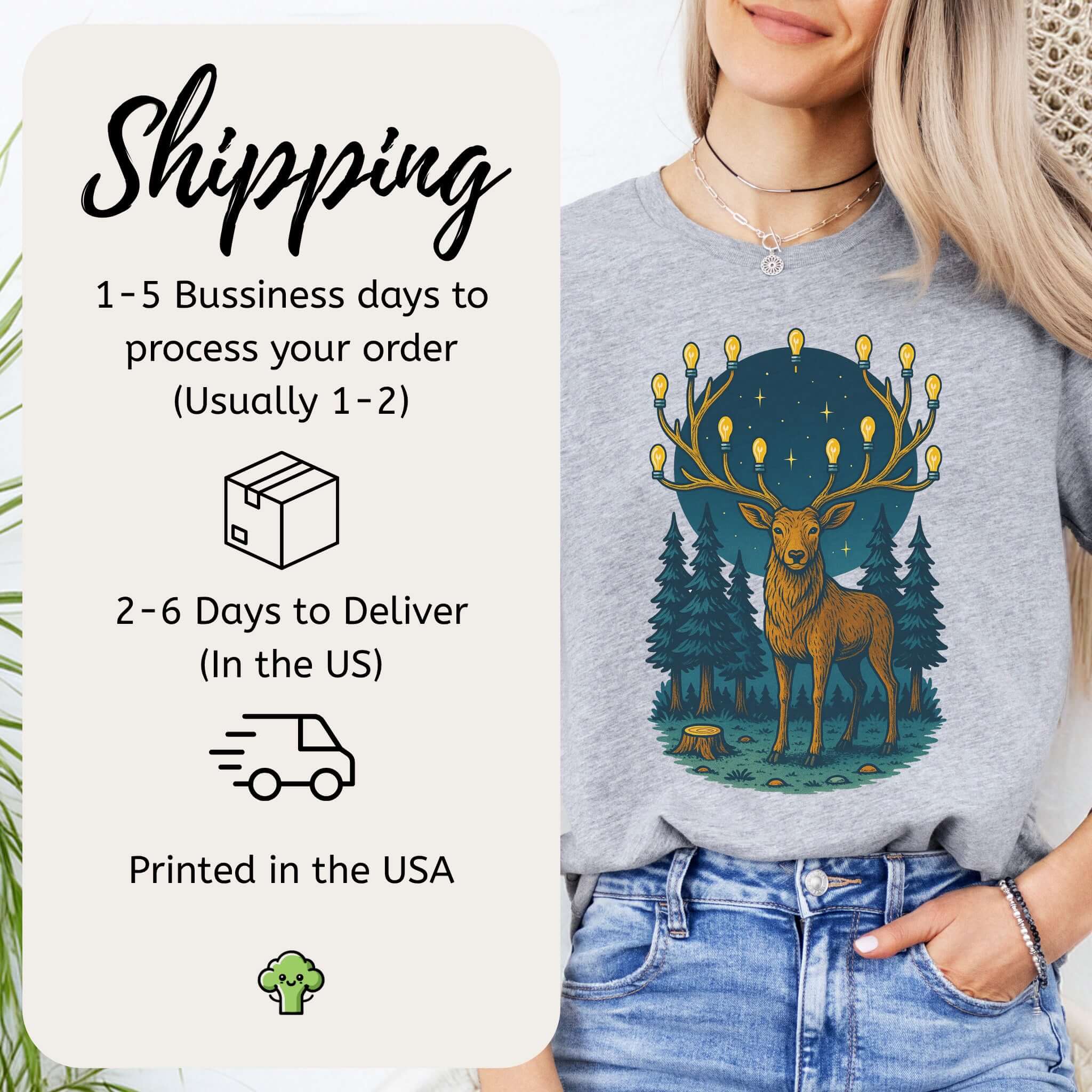 Elk with Lantern Antlers – Forest Glow T-Shirt