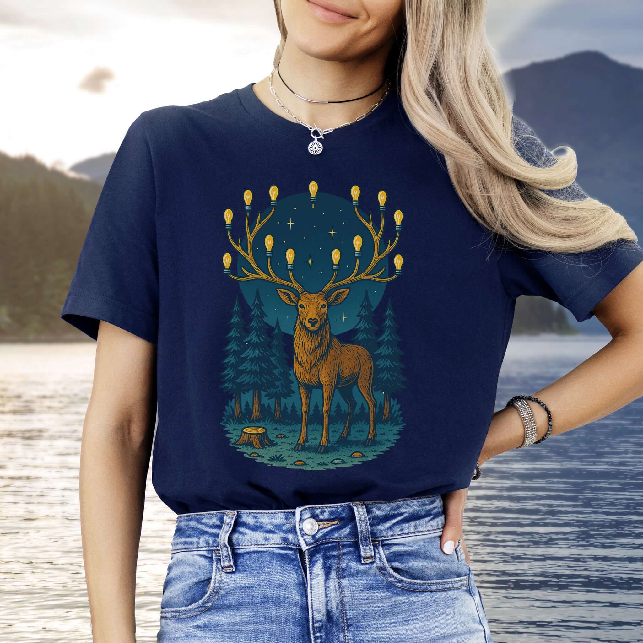 Elk with Lantern Antlers – Forest Glow T-Shirt