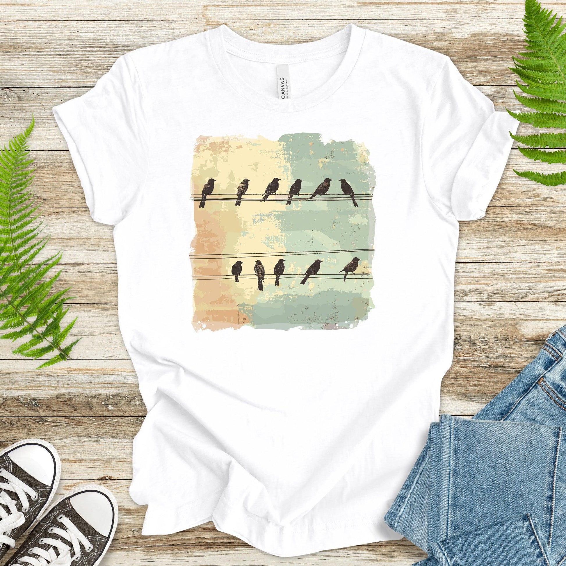 Birds on a Wire: Retro Vibes T-Shirt - TShirtree