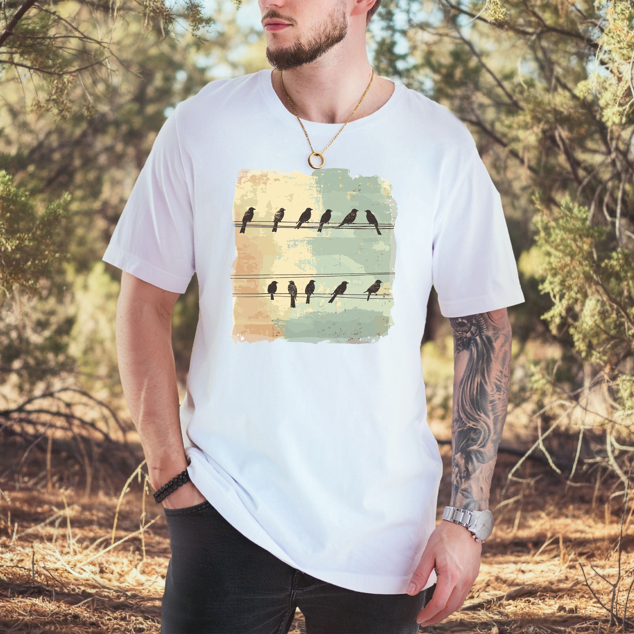 Birds on a Wire: Retro Vibes T-Shirt