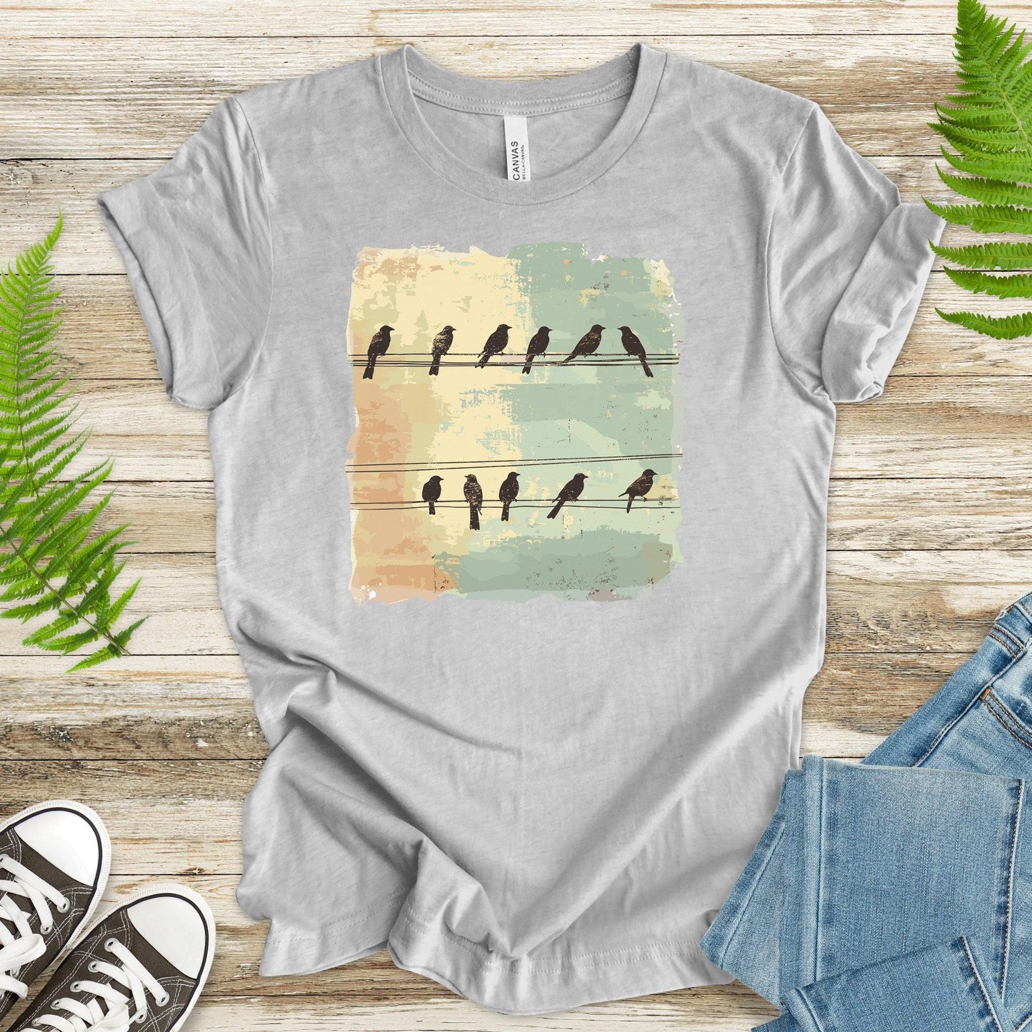 Birds on a Wire: Retro Vibes T-Shirt - TShirtree